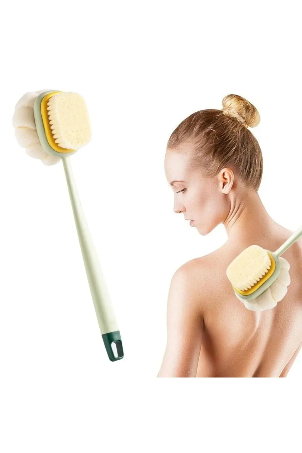 2'si 1 Arada Çift Taraflı Uzun Saplı Fırçalı Banyo Vücut Sır