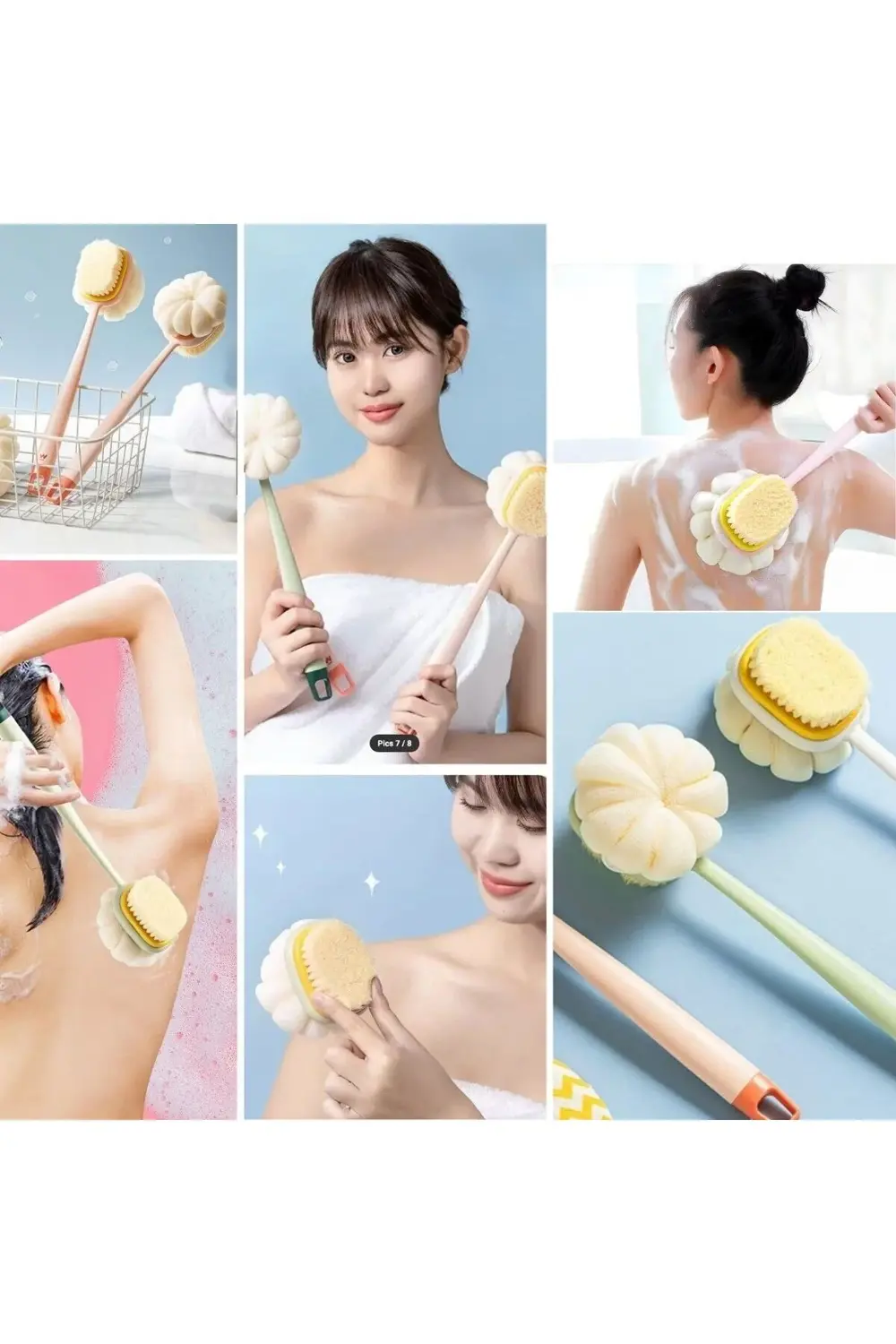 2'si 1 Arada Çift Taraflı Uzun Saplı Fırçalı Banyo Vücut Sır