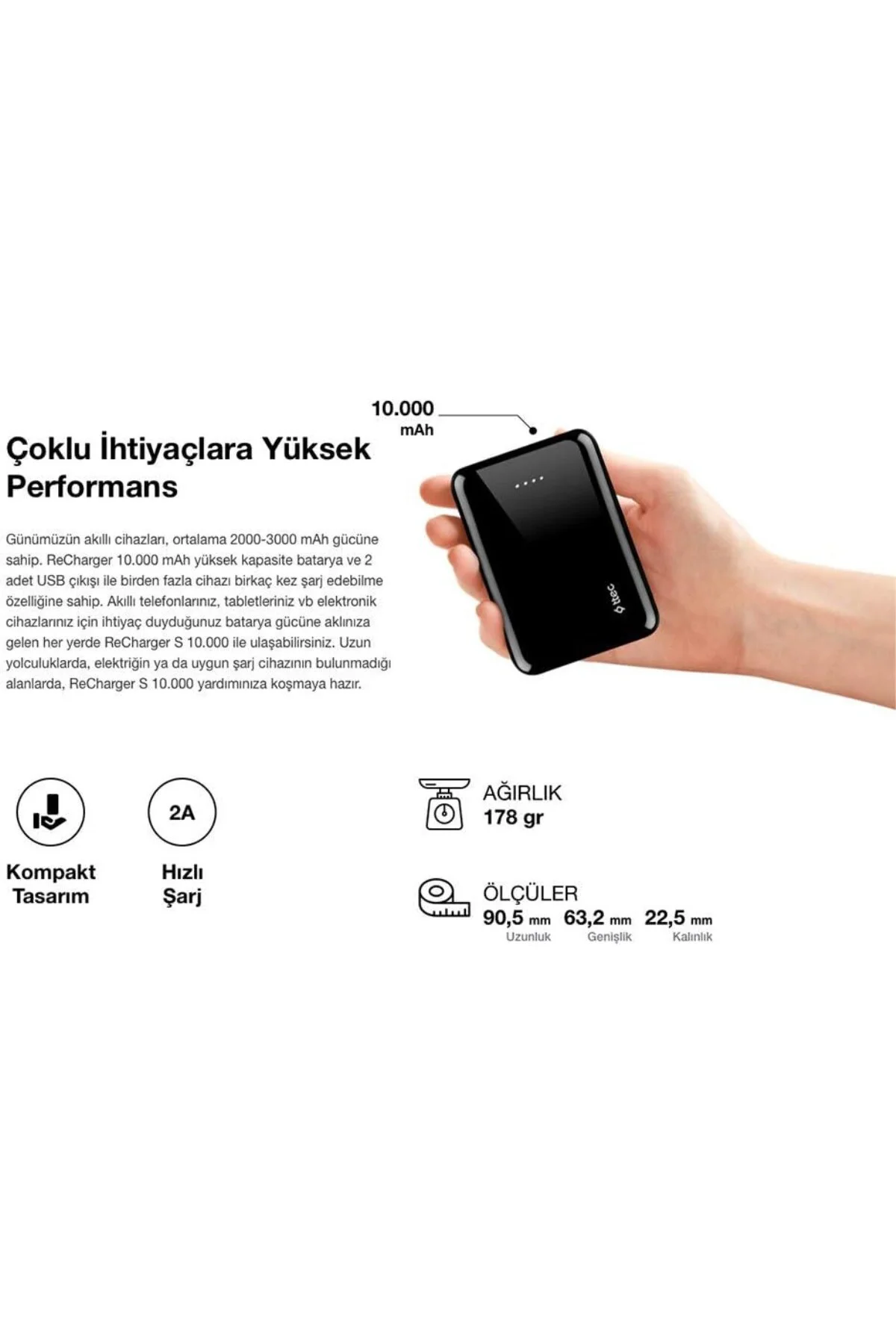 2BB174K ReCharger S Taşınabilir Şarj Aleti / Powerbank, 10.000 mA