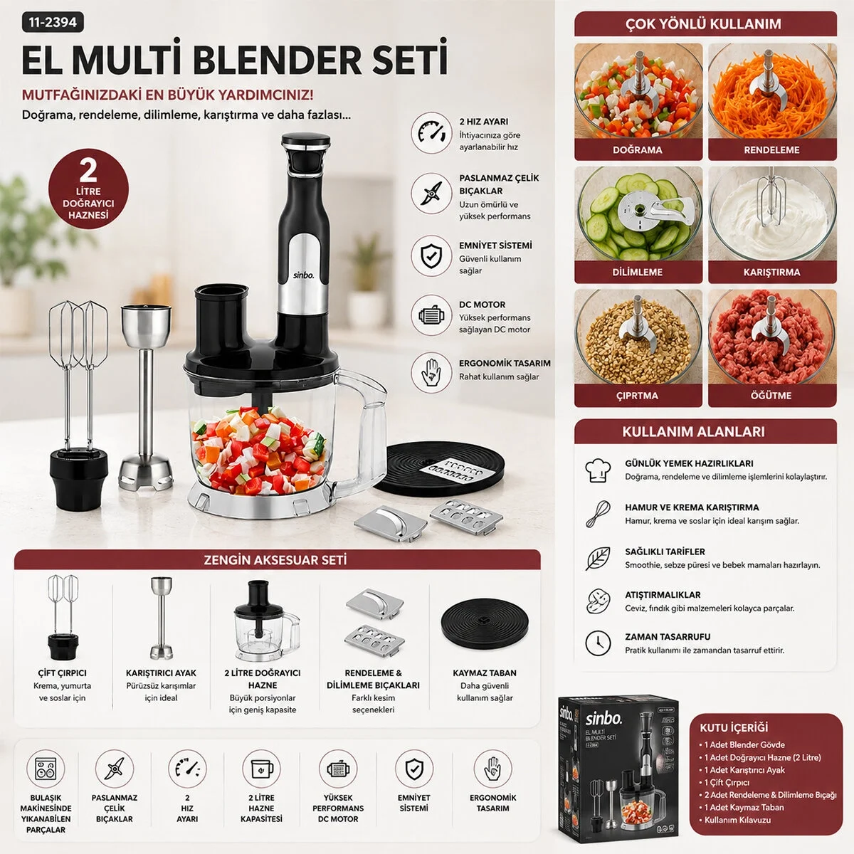2hız Ayar - Paslanmaz Çelik Bıçak El Multi Blender Seti 2 Lt Hazneli Shb-7534 Bx40 Fiyatı, Yorumları ve Özellikleri