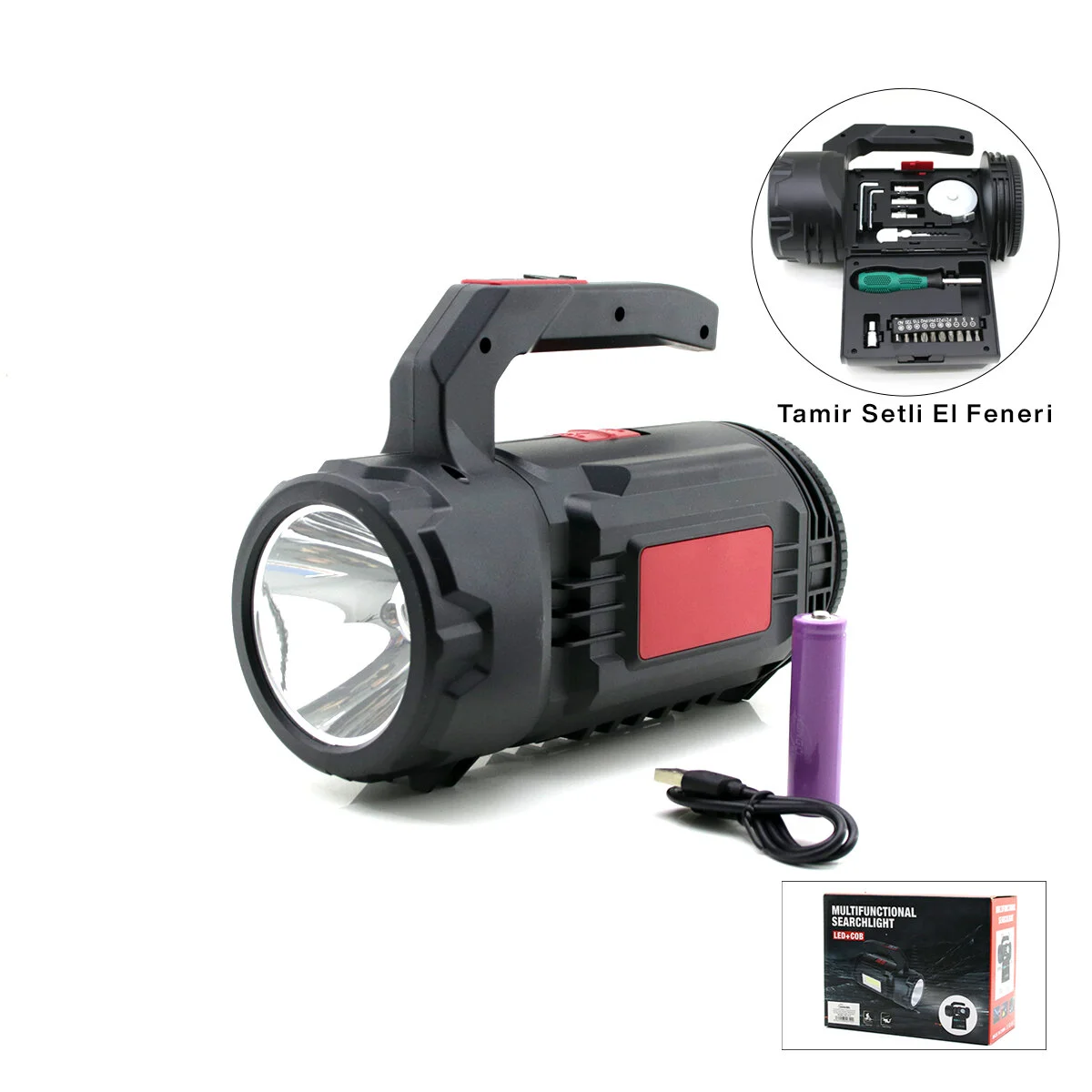 2İN1 19PCS = Tamir - Hırdavat Seti El Fener - Projektör Led + Cob Usb - Type-c - Pil Şarjlı HS-310 2İN1 19PCS = Tamir - Hırdavat Seti El Fener - Projektör Led + Cob Usb - Type-c - Pil Şarjlı HS-310