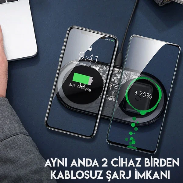 2in1 Kablosuz Şarj Standı 18W - iPhone ve AirPods Aynı Anda Hızlı Şarj (Siyah/Beyaz/Şeffaf)