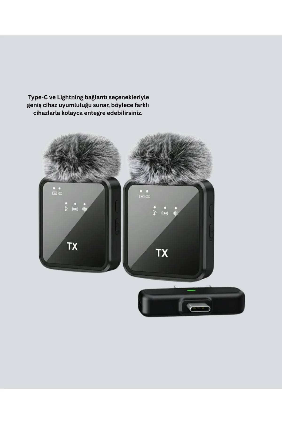 2in1 Kablosuz Yaka Mikrofonu iOS ve Android Uyumlu