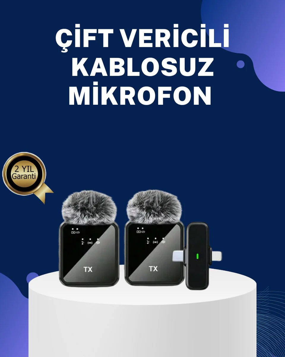 2in1 Kablosuz Yaka Mikrofonu: iOS ve Android Uyumlu, Profesyonel Ses Kalitesi