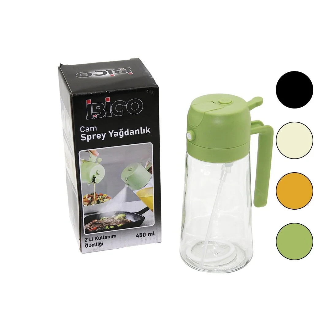 2in1 Spreyli Akıtmalı Cam Yağdanlık 450ml Kilitli Kapaklı Sürahi Modeli