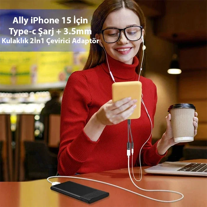 2in1 Type-C Şarj + 3.5 mm Kulaklık Adaptörü iPhone 15 Uyumlu 60W PD Hızlı Şarj - Northcity