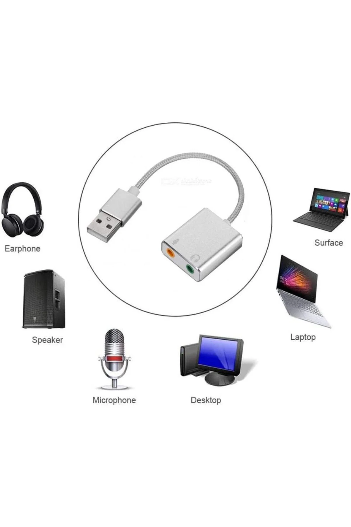 2in1 USB den Mikrofon ve Kulaklık Çevirici 7.1 Dönüştürücü