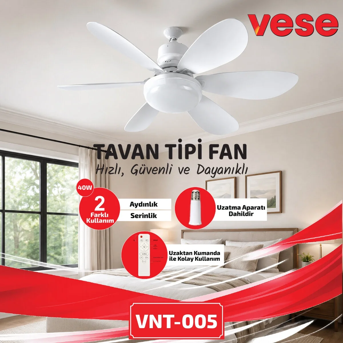 2in1=tavan Vantilatör - Avize Lamba 40w Kumandalı 6knat Vnt-005 Bx40 Fiyatı, Yorumları ve Özellikleri