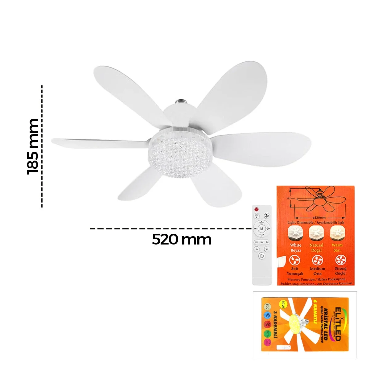 2in1=tavan Vantilatör - Avize Lamba Kumandalı 52cm Sinek Kovucu 6-beyaz Plastik Kanat 3-kademe Hız Beyaz-sarı-doğal Işık Bx40 Fiyatı, Yorumları ve Özellikleri