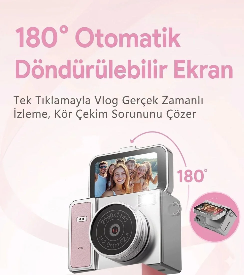 2K Mini Dijital Retro Video Kamera - Türkçe Menü Pembe Vlog Kamerası Fiyatı, Yorumları ve Özellikleri