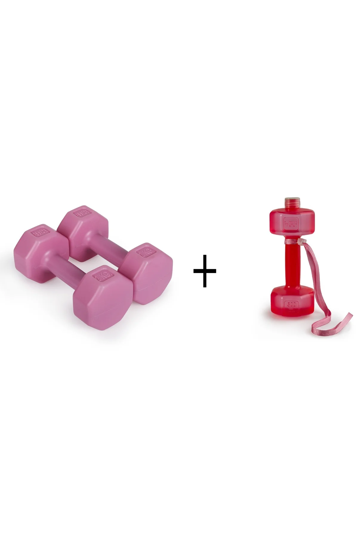2Kg Pembe Renk Dambıl Set,Pembe Renk 500ML Dambıl Suluk