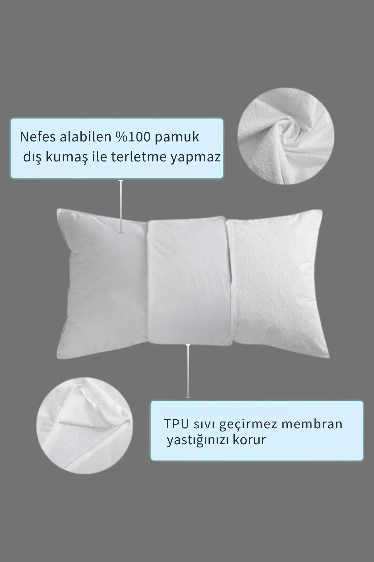 2'Li %100 Pamuk Su Sıvı Geçirmez Yastık Alezi Yastık Koruyucu Yas