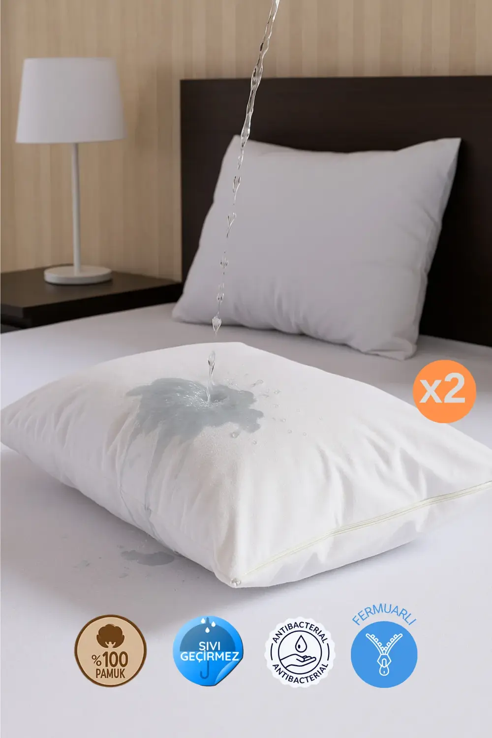 2'Li %100 Pamuk Su Sıvı Geçirmez Yastık Alezi Yastık Koruyucu Yas