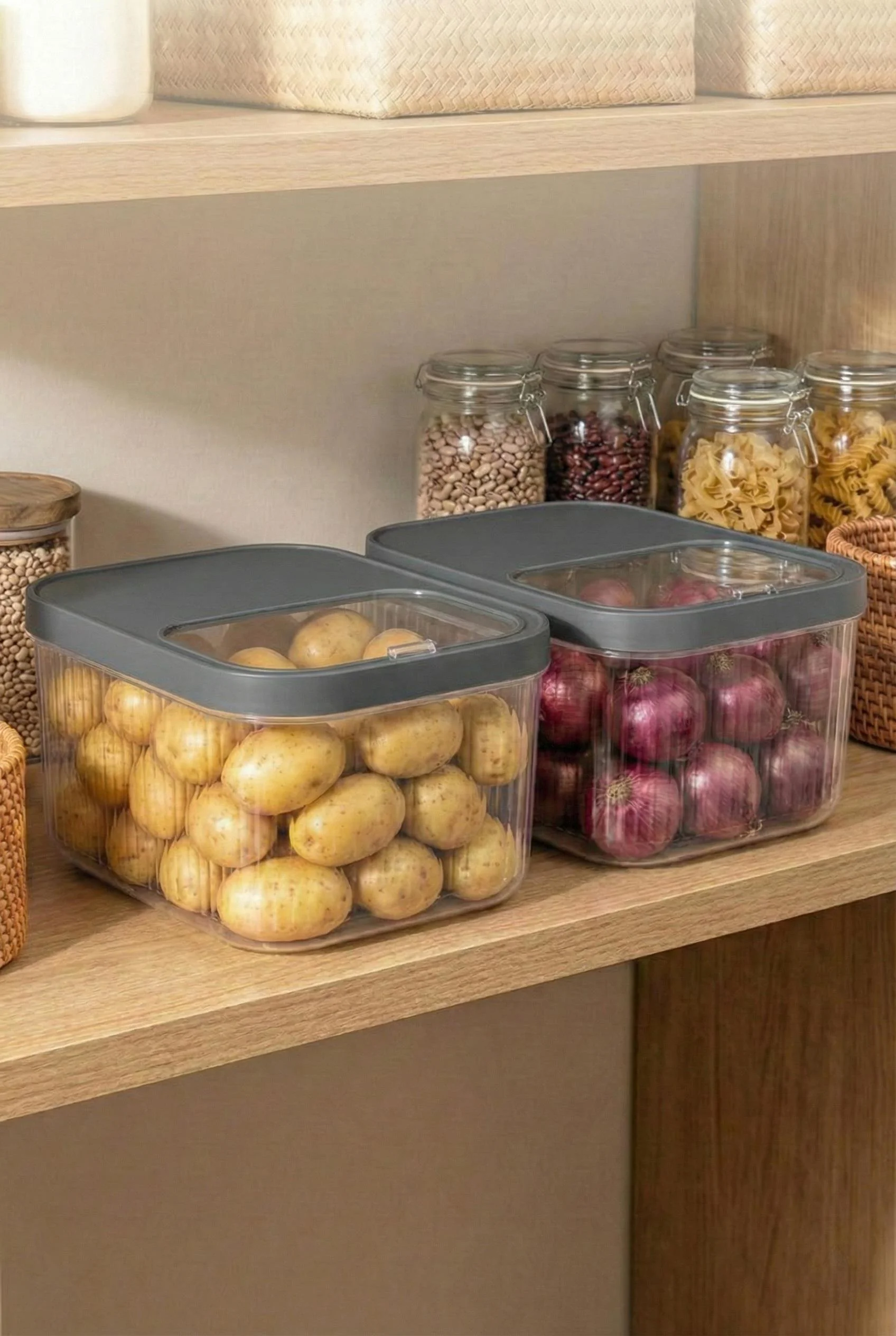 2'Li 12 LT Multibox Füme Kayar Kapaklı Saklama Kabı &amp; Erzak Kabı &amp; Patates Soğan Kovası