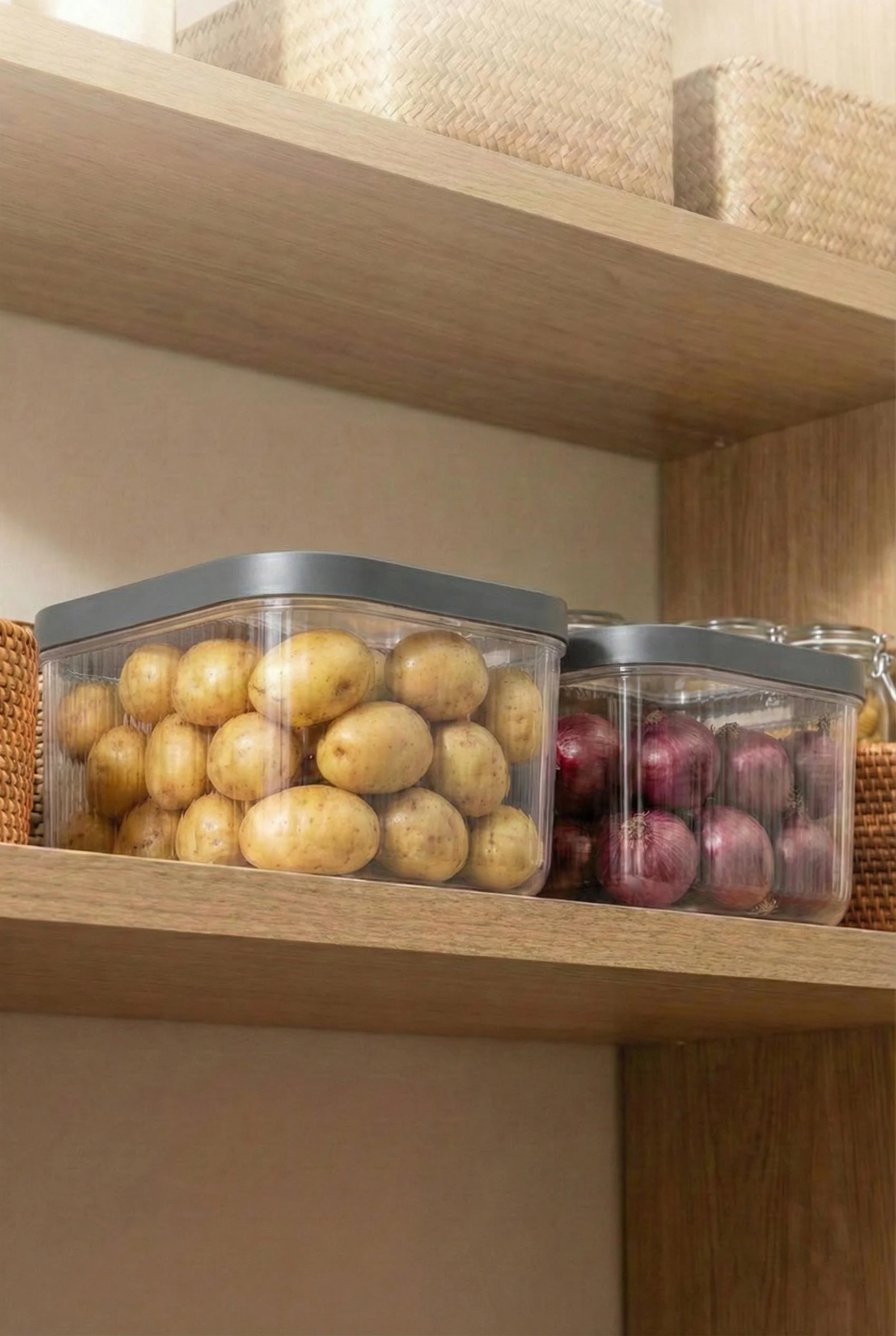 2'Li 12 LT Multibox Füme Kayar Kapaklı Saklama Kabı &amp; Erzak Kabı &amp; Patates Soğan Kovası