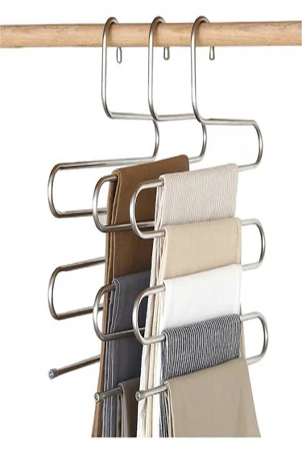2'li 5 Katlı Metal Pantalon Eşarp Askısı Dolap Içi Düzenleyici Or
