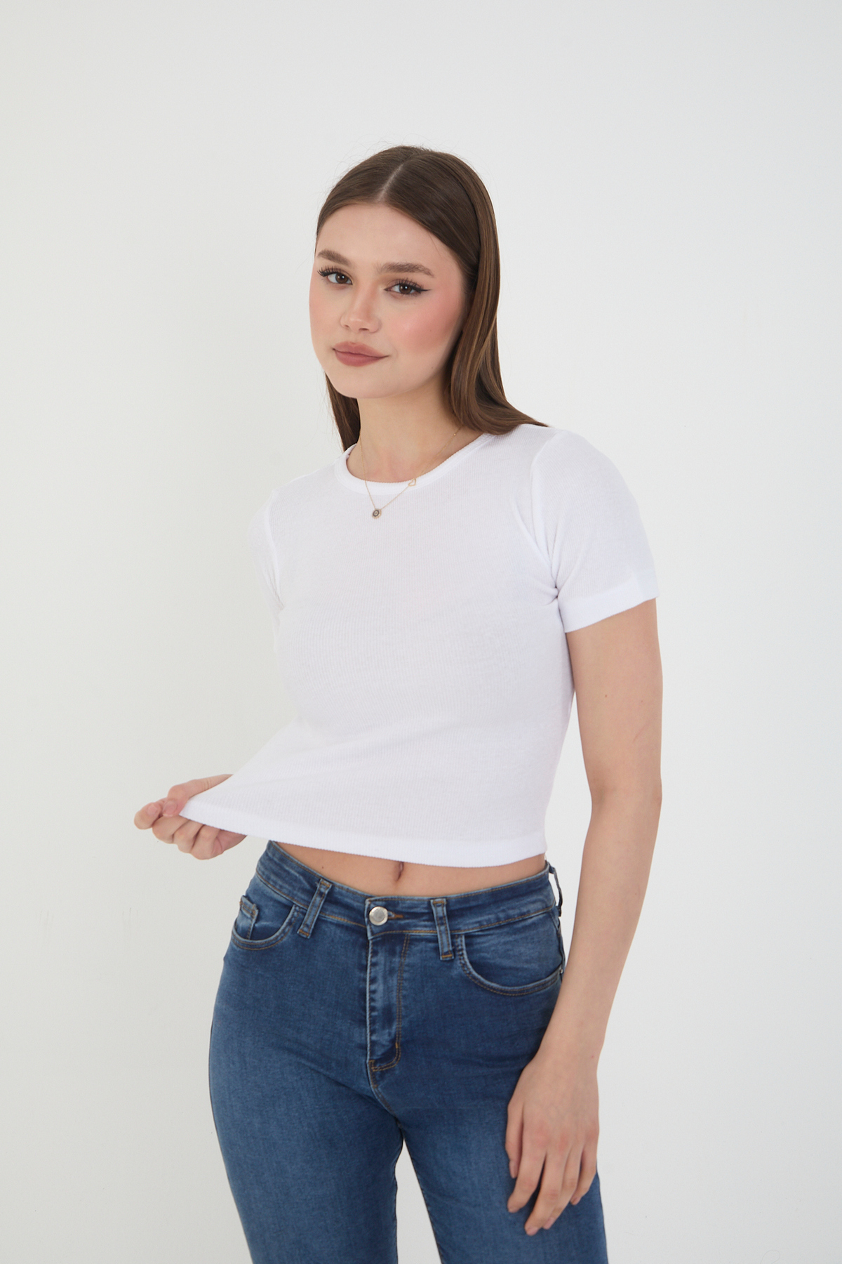 2'li Adet Fitilli Kısa Kol Ve Askılı Beyaz Crop Bluz