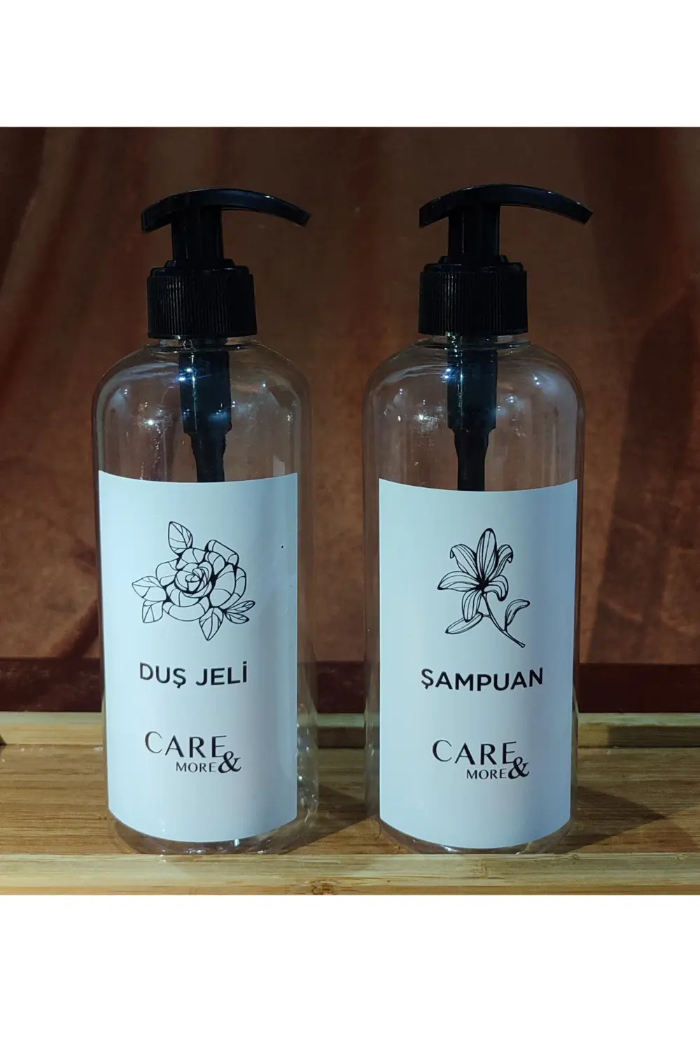 2'li Amber Banyo Seti Şampuan Duş Jeli Etiketli Plastik Şişe 500