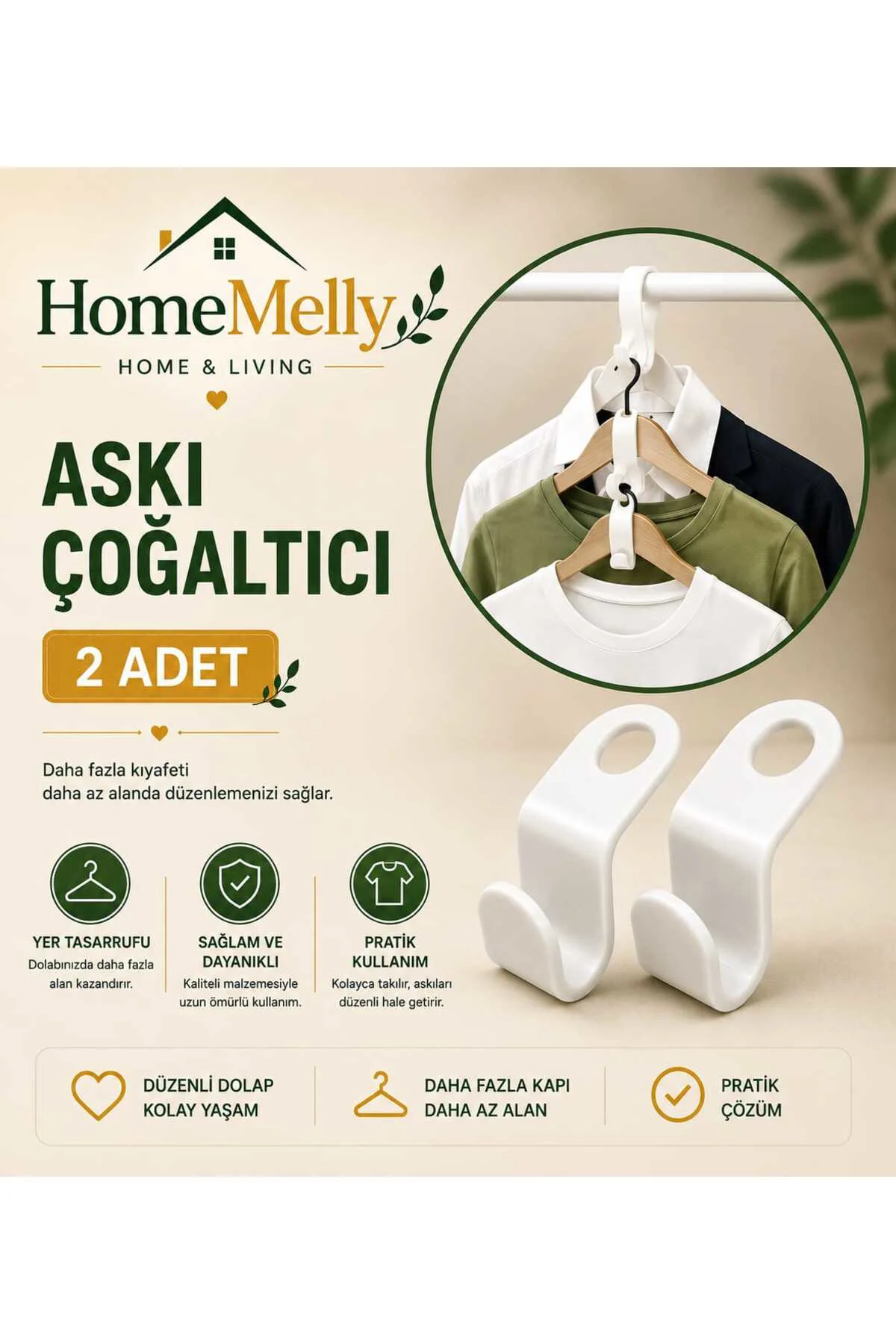 2’li Askı Çoğaltıcı Klips | Çok Amaçlı Askılık Aparat – Dolap, Mutfak, Banyo Askısı