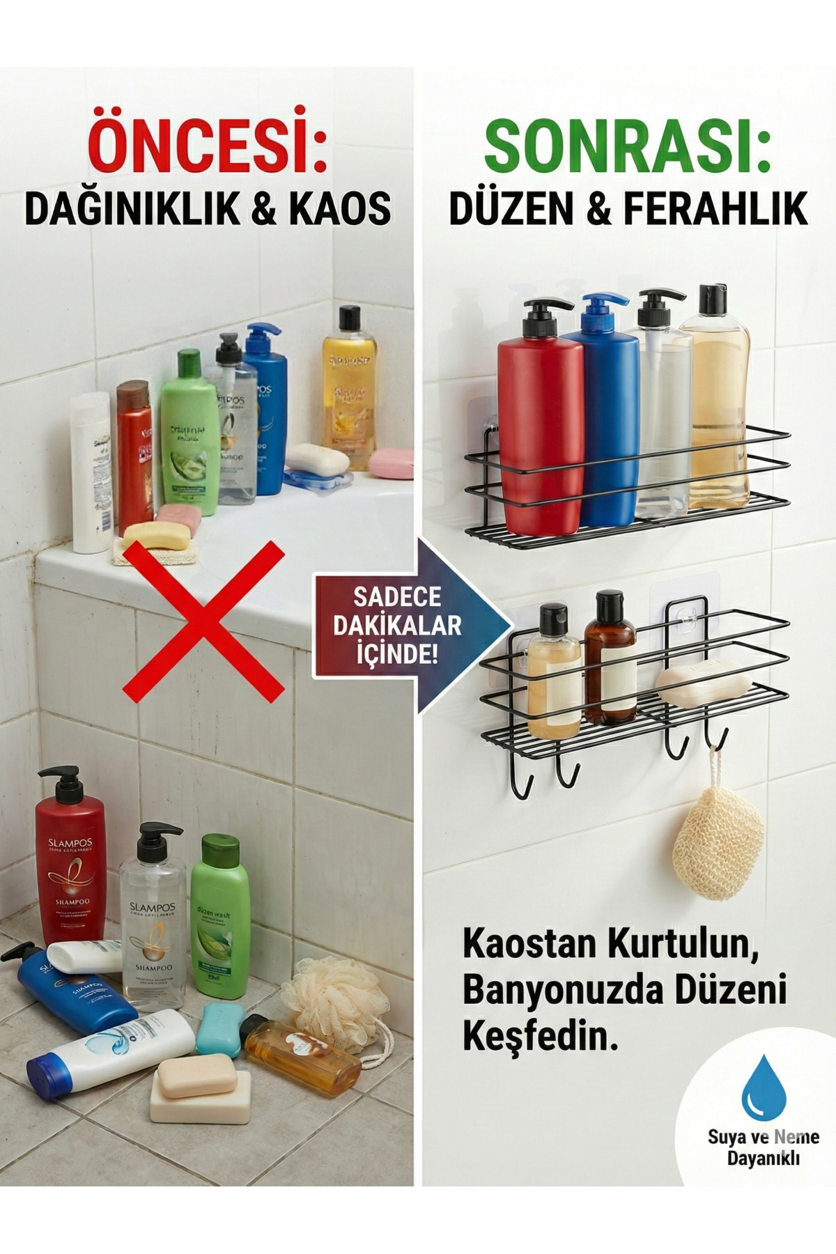 2'li Askılı Banyo Ve Mutfak Rafı Düzenleyici Paslanmaz Siyah Duş 