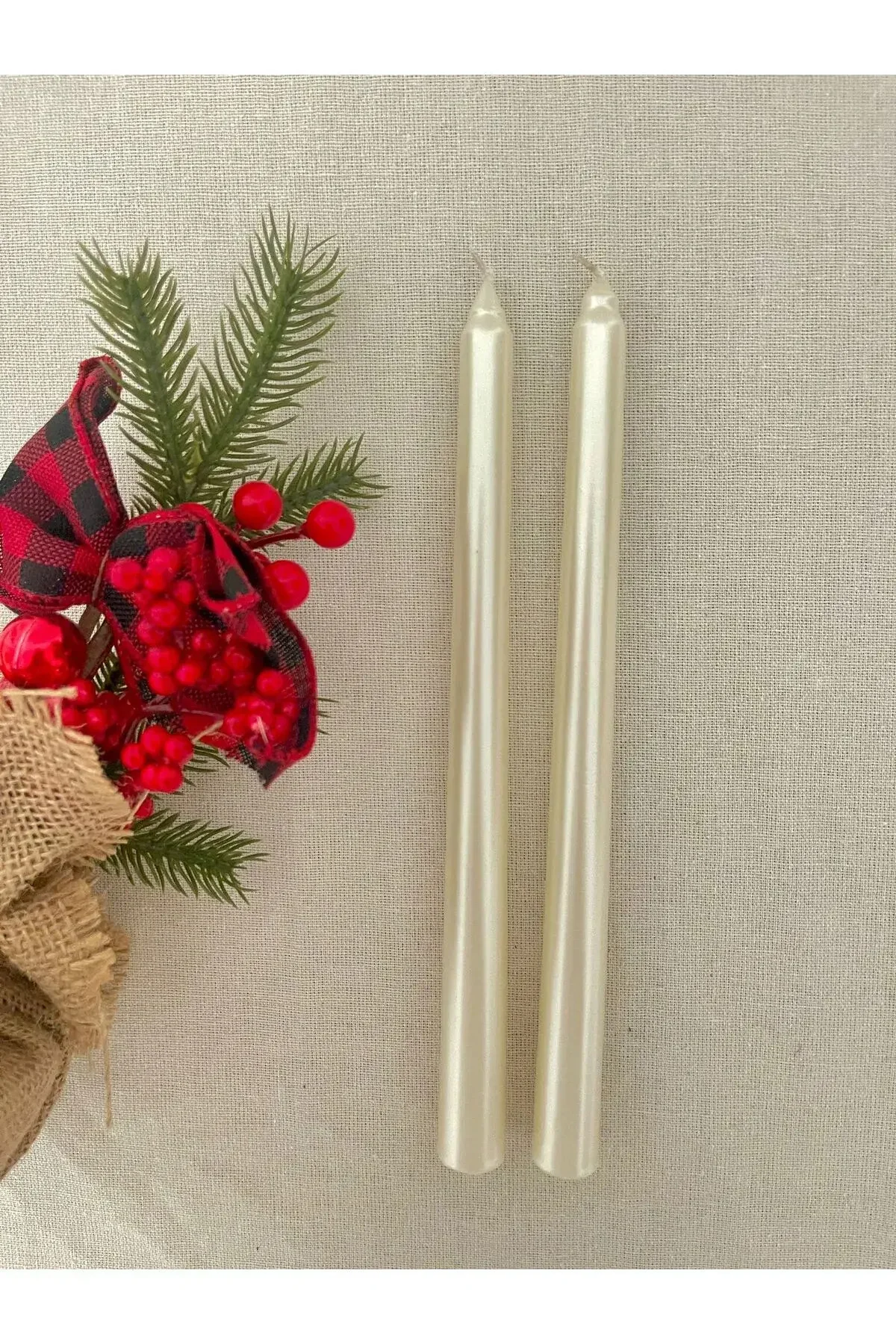 2'li Beyaz Kokulu Şamdan Mum Seti - Sedefli