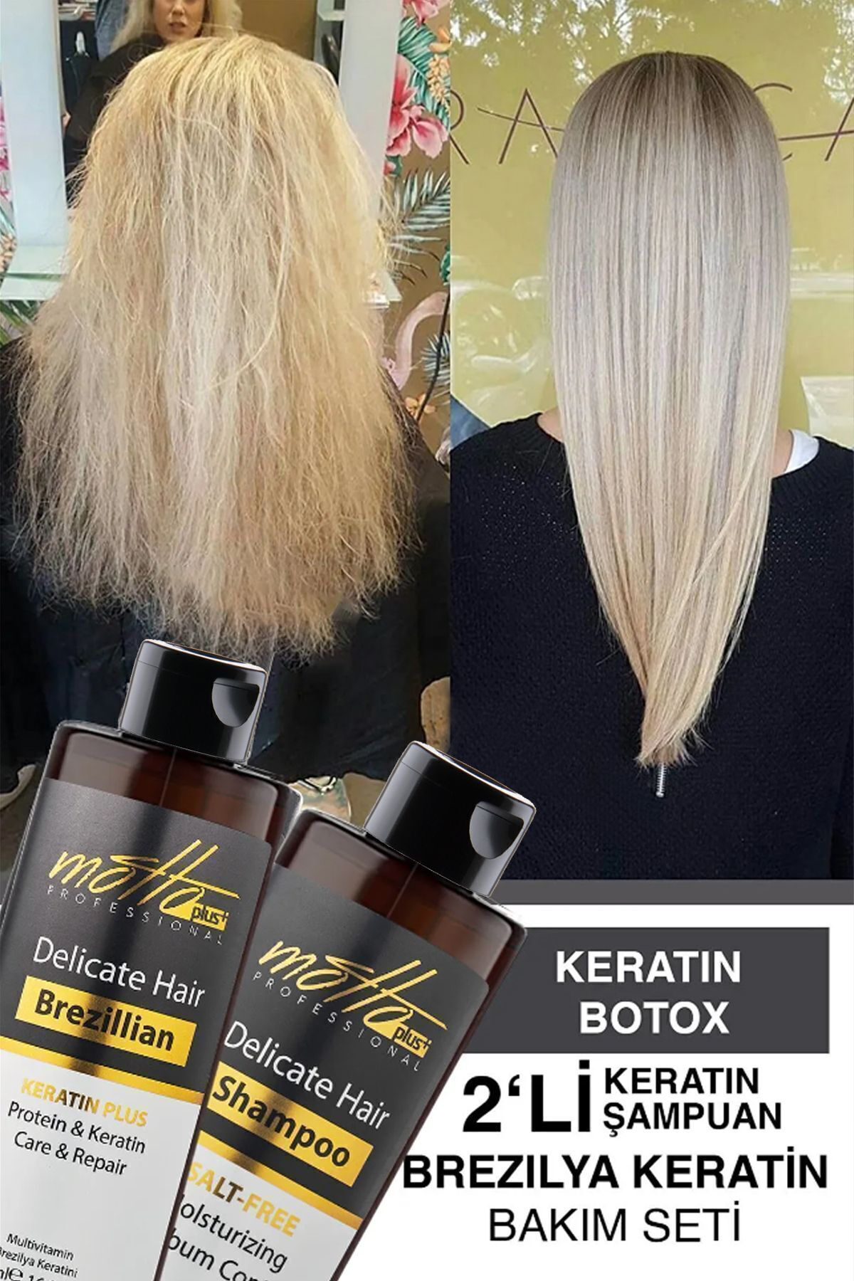 Motto Plus Professional 2'Li Brezilya Fönü Şampuan Keratin Saç Düzleştirici Botox Bakım S