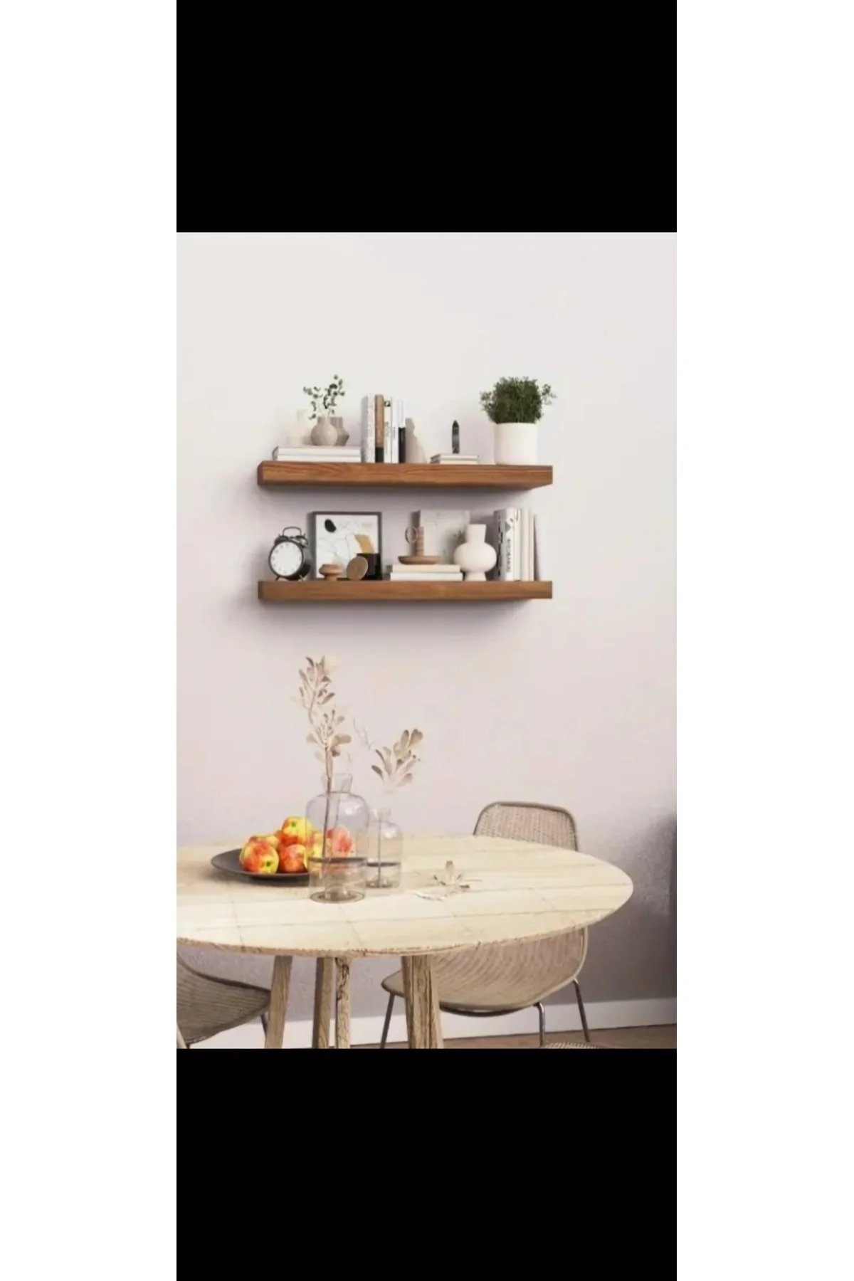2’li Ceviz Renk Uçan Duvar Rafı – Doğal Ahşap Çam | 50x14 cm | Ba
