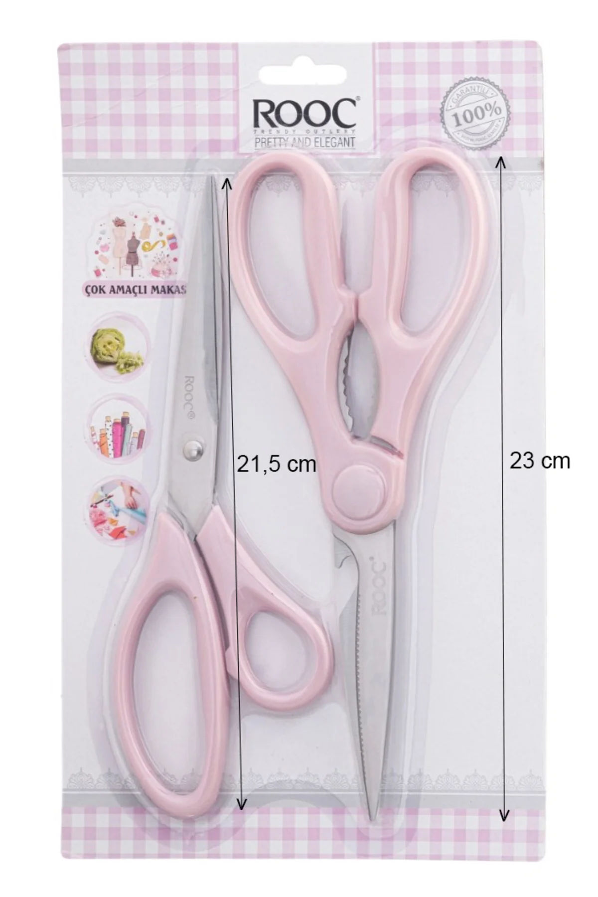 2'li Çok Amaçlı Makas Seti – Büyük Boy Pembe, 23 Cm
