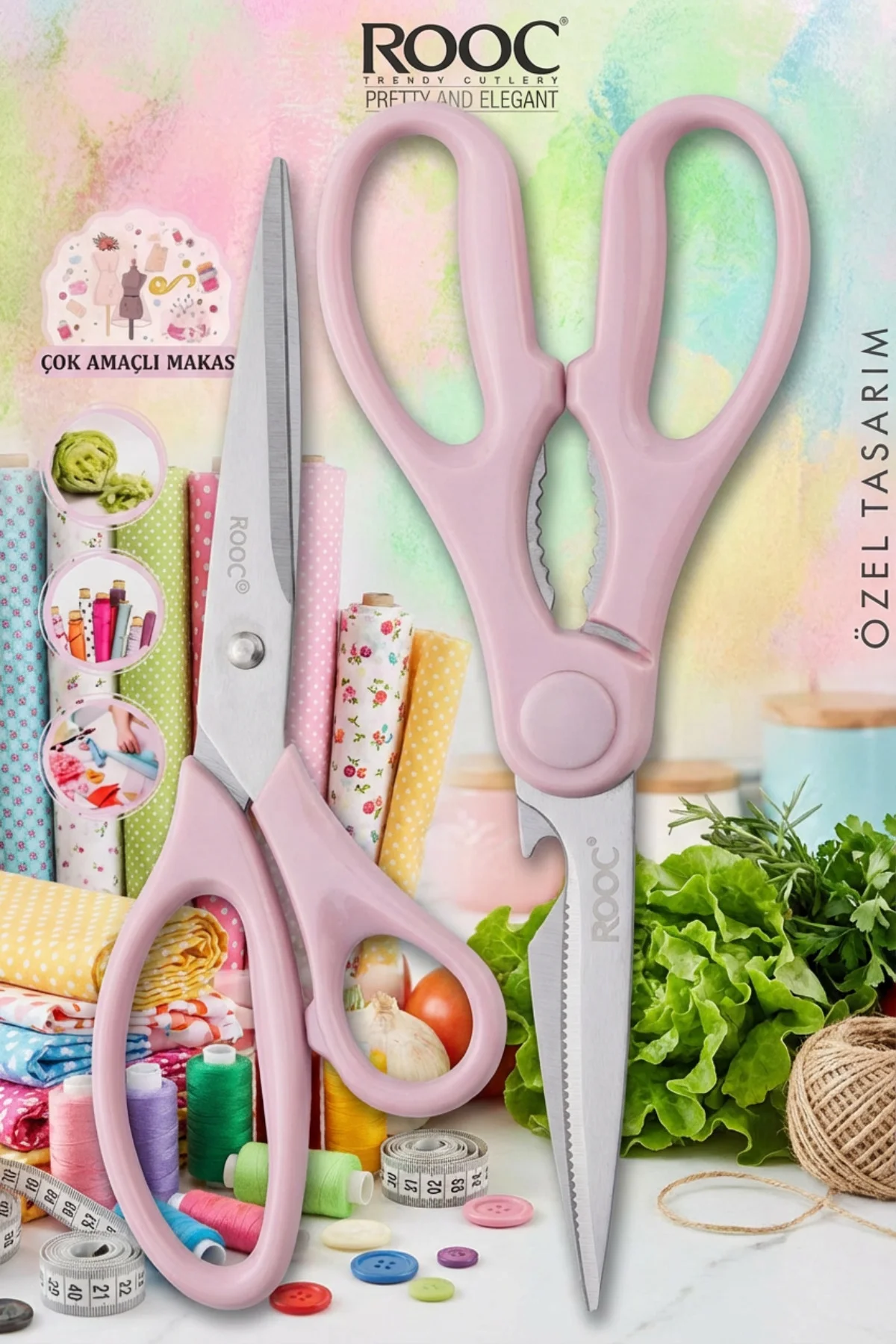 2'li Çok Amaçlı Makas Seti – Büyük Boy Pembe, 23 Cm