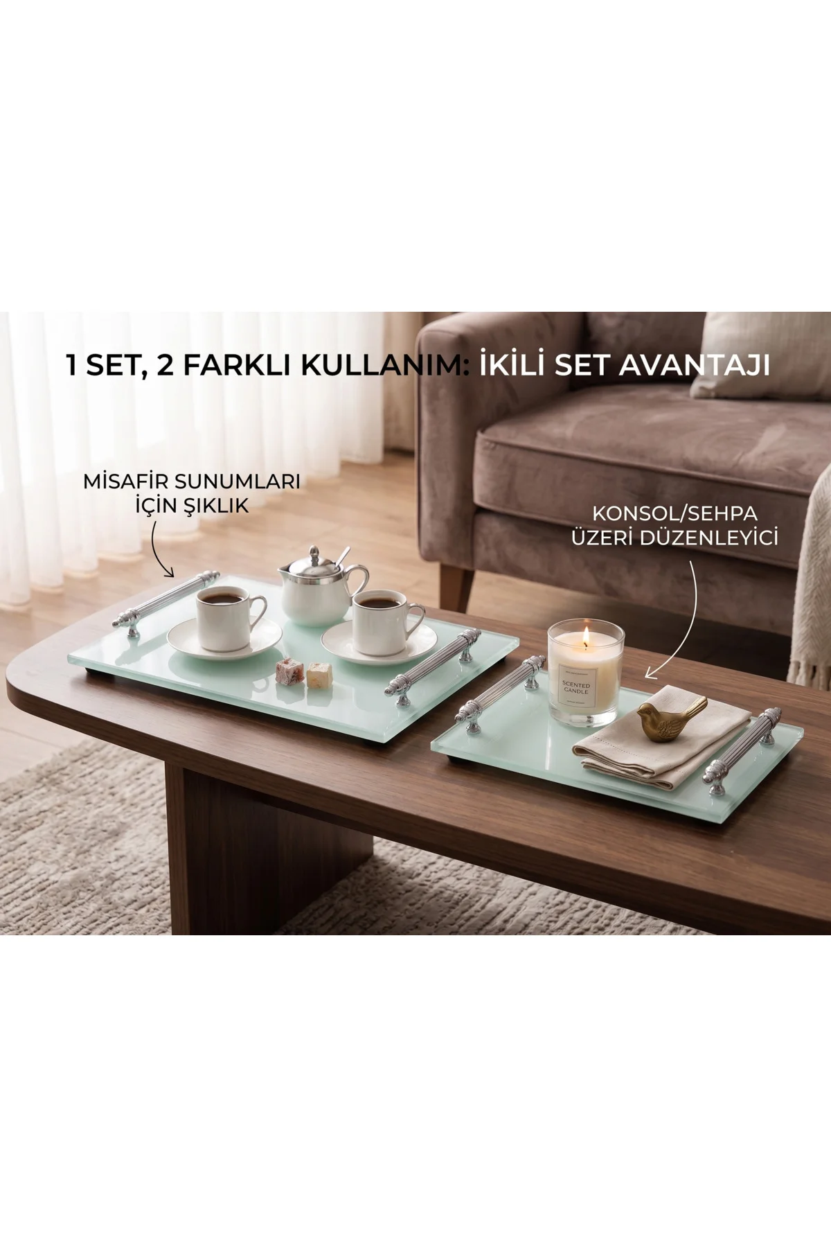 2'li Dekoratif Sunum Tepsisi - Gümüş Kulplu Modern Cam Tepsi Seti - 33x23cm & 25x15cm - Şık Sunum 2'li Dekoratif Sunum Tepsisi - Gümüş Kulplu Modern Cam Tepsi Seti - 33x23cm & 25x15cm - Şık Sunum