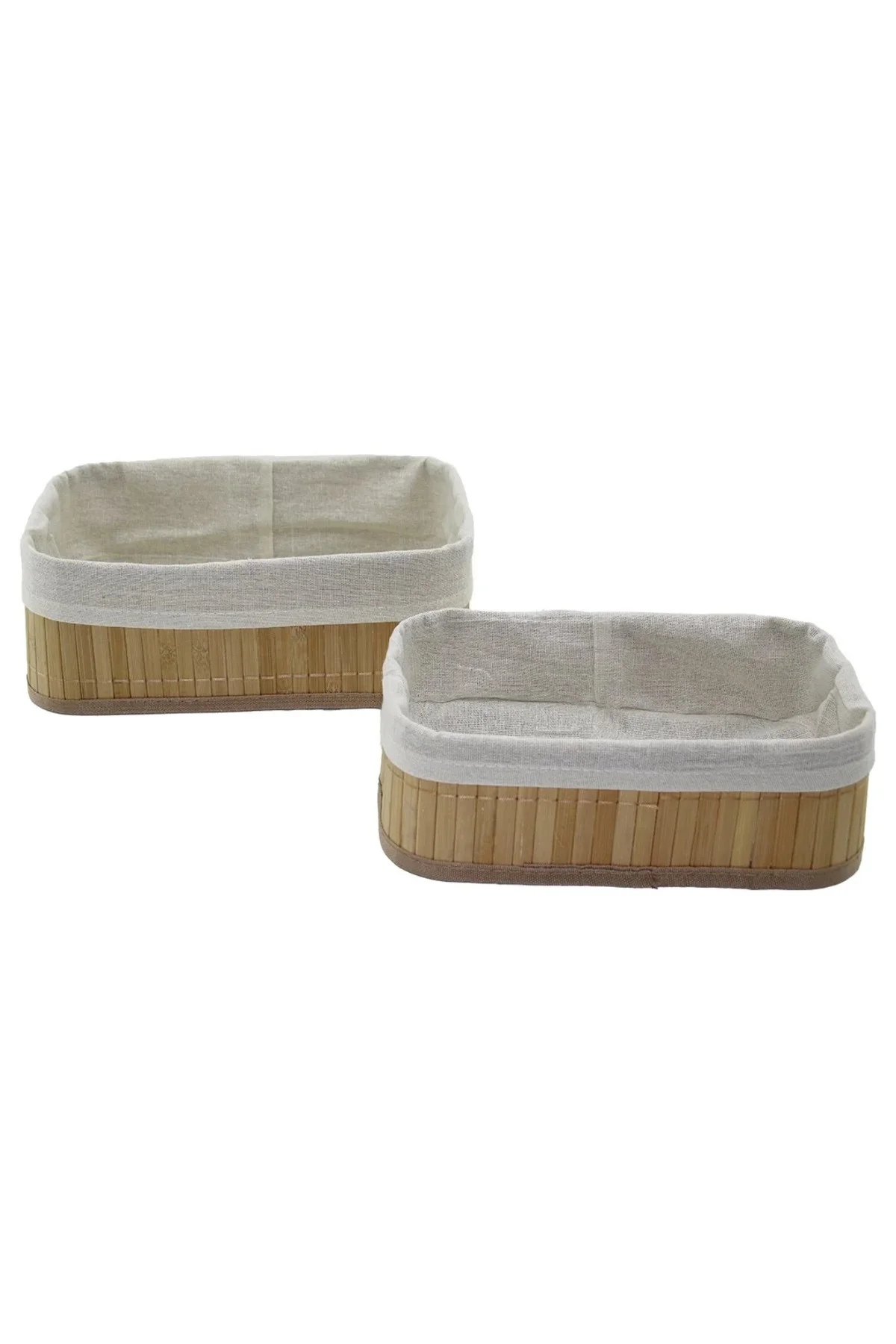 2Lİ Dikdörtgen Bambu Kenar Organizer Sepet Ahşap Altlık - Bezli 19X27X10CM - 15X24X8CM