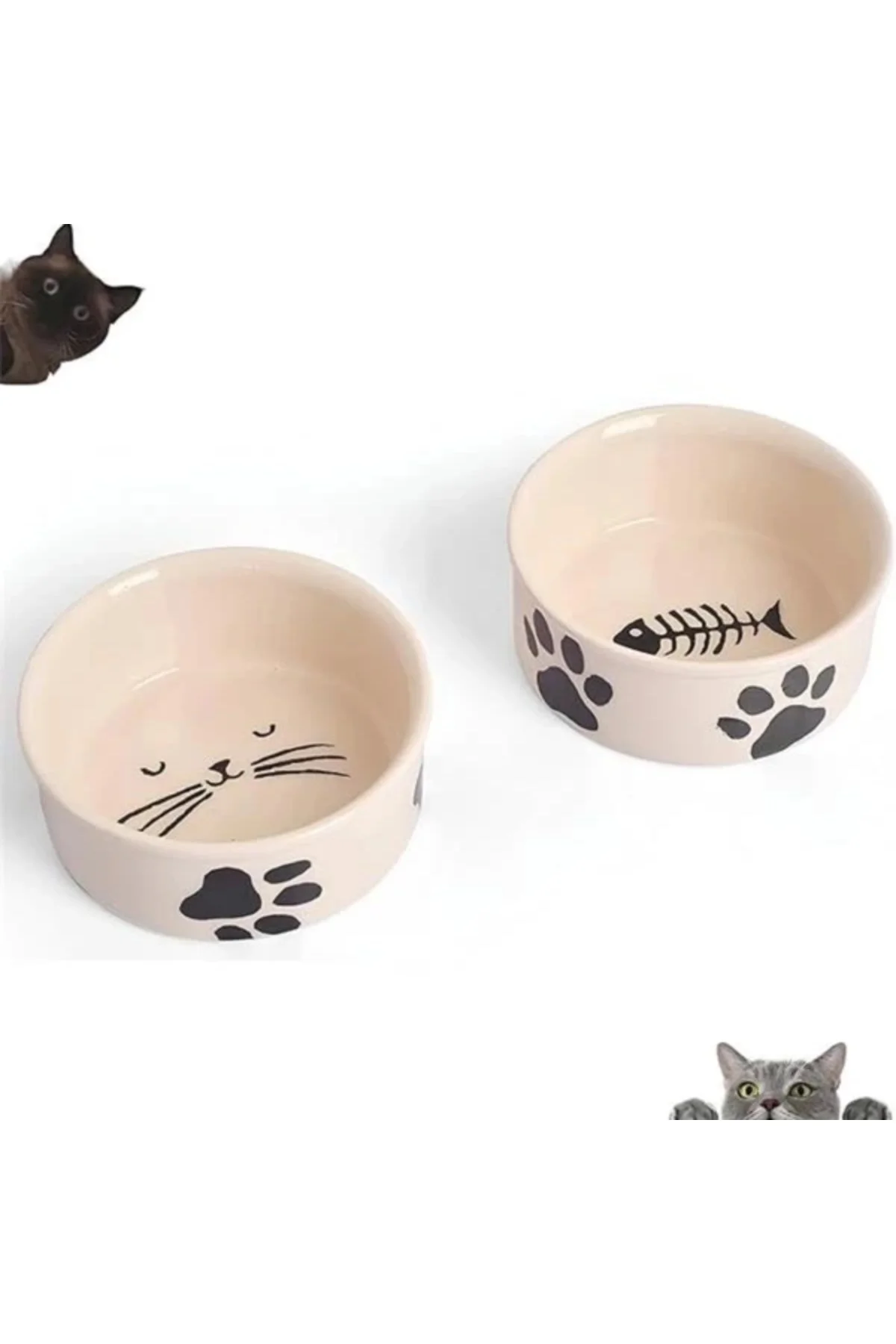 ® 2'li Doğal Hijyenik Fırınlanmış Seramik Kedi Mama Ve Su Kabı Se