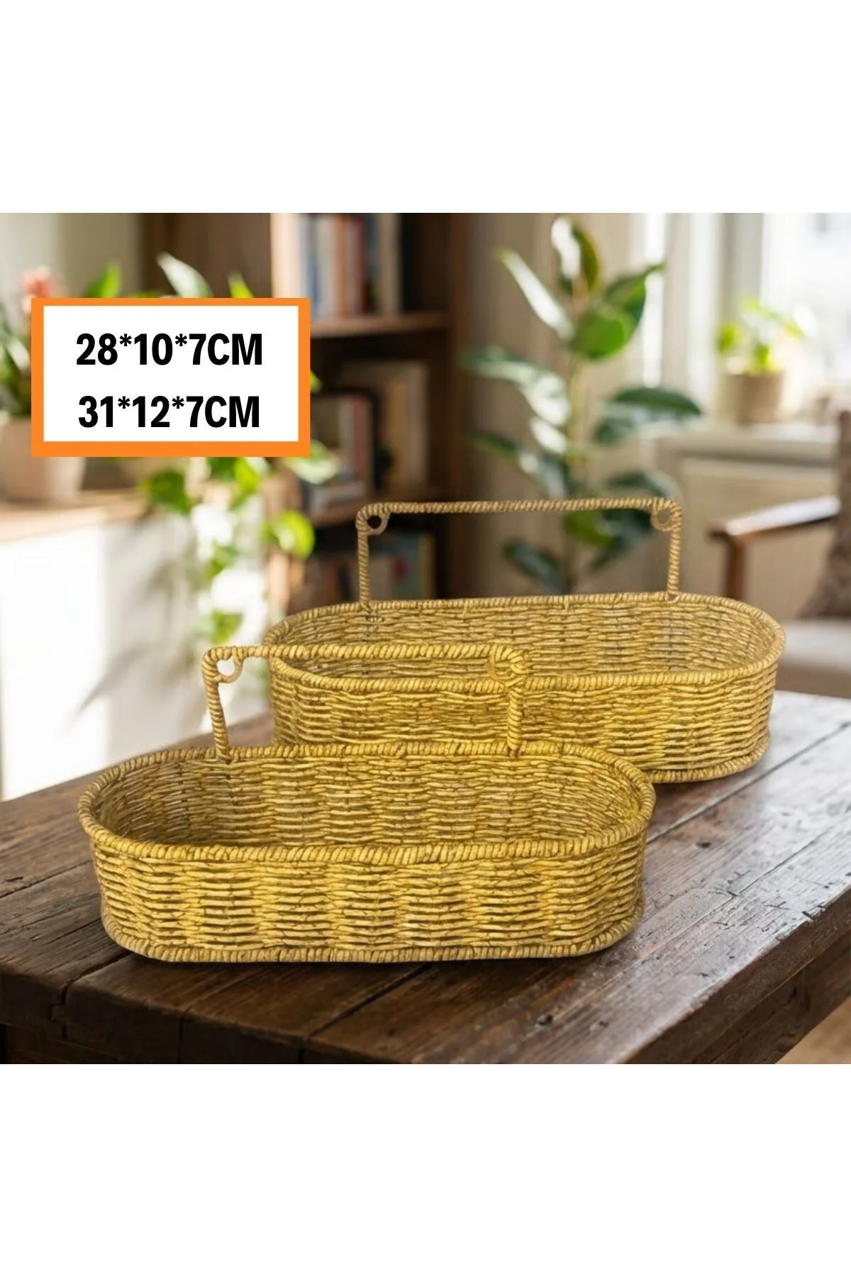 2’li Duvar Askılı Plastik Rattan Organizer – Oval Hasır Görünümlü Mutfak Raf Sepeti, Banyo ve Ev İçi - Görsel 5