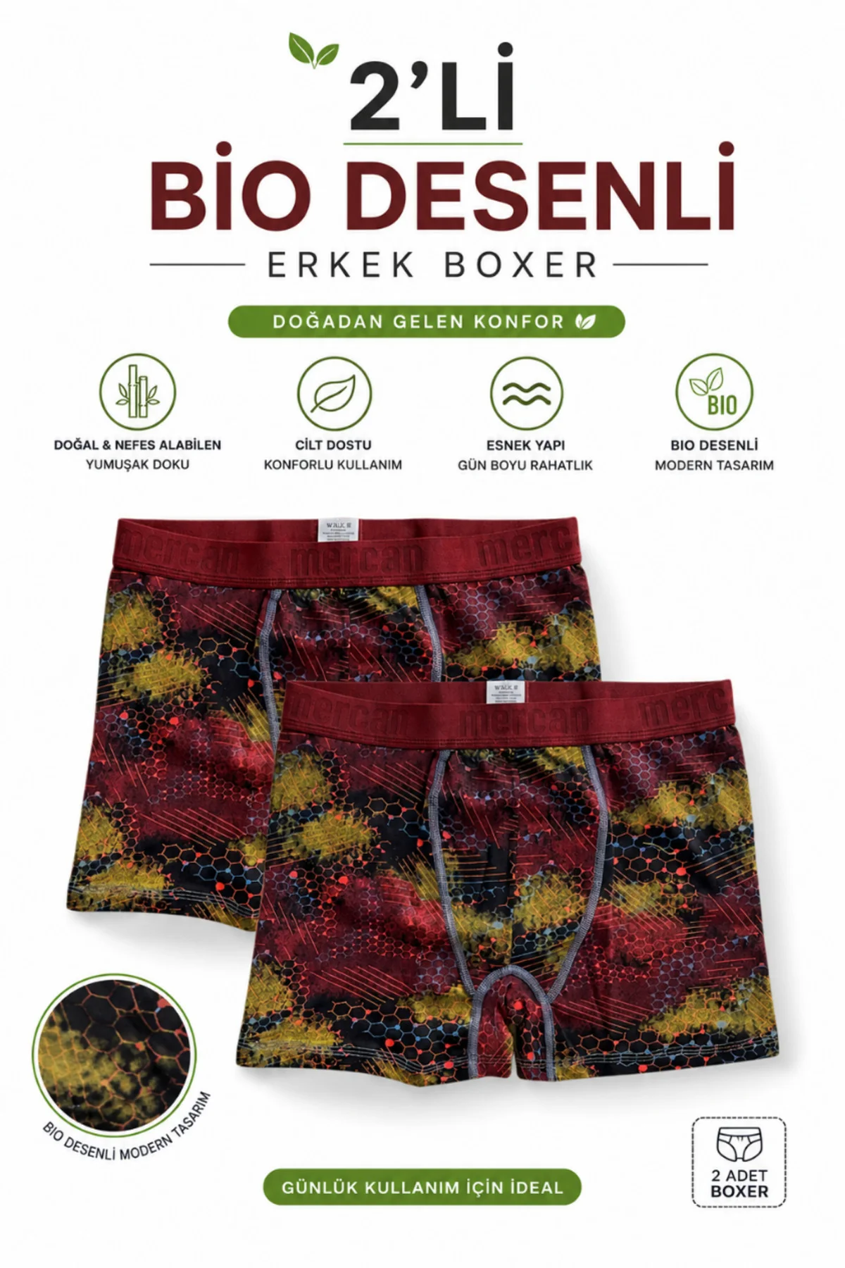2'li ERKEK BOXER PAKETİ- SLİP BOXER BİO DESENLİ