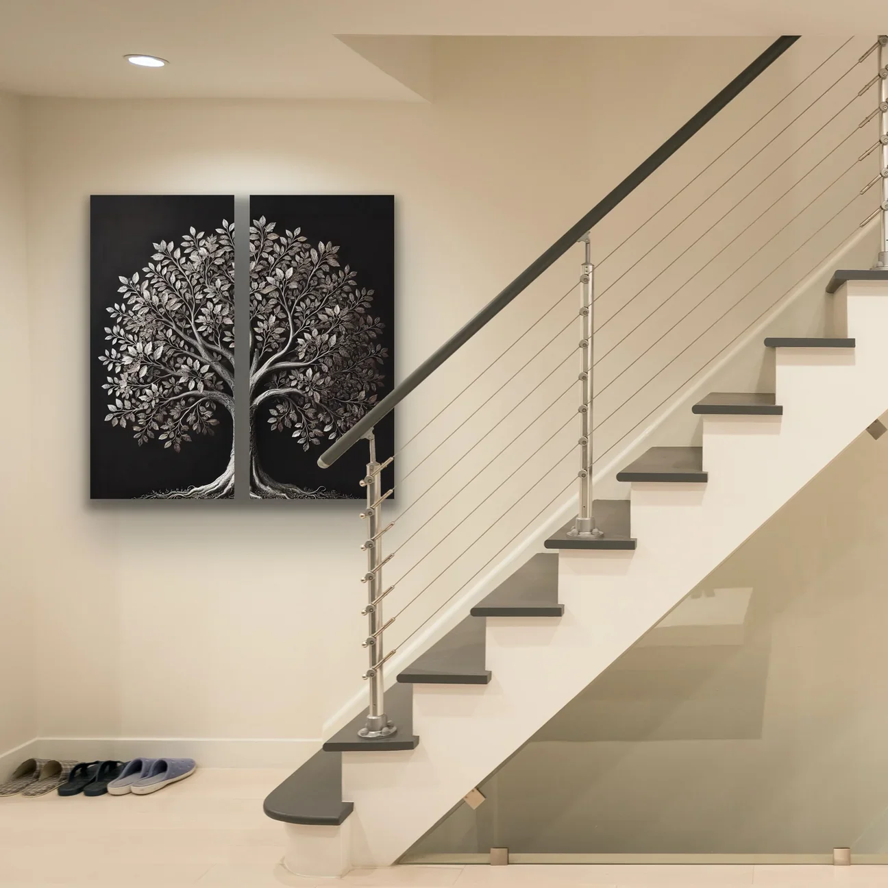 2li Eskitme Krom Ağaç Kanvas Tablo 60x120cm - Çerçevesiz Duvar Dekorasyonu