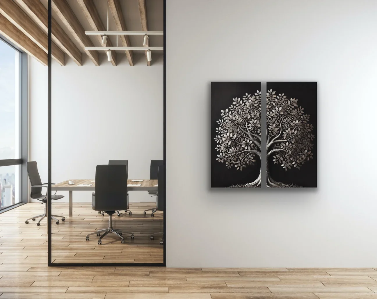 2li Eskitme Krom Ağaç Kanvas Tablo 60x120cm - Çerçevesiz Duvar Dekorasyonu