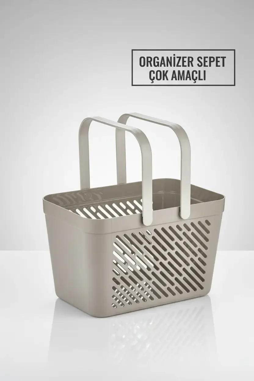 2'li Gri Kulplu Organizer Sepet Mutfak Banyo Düzenleyici Taşıma Seti