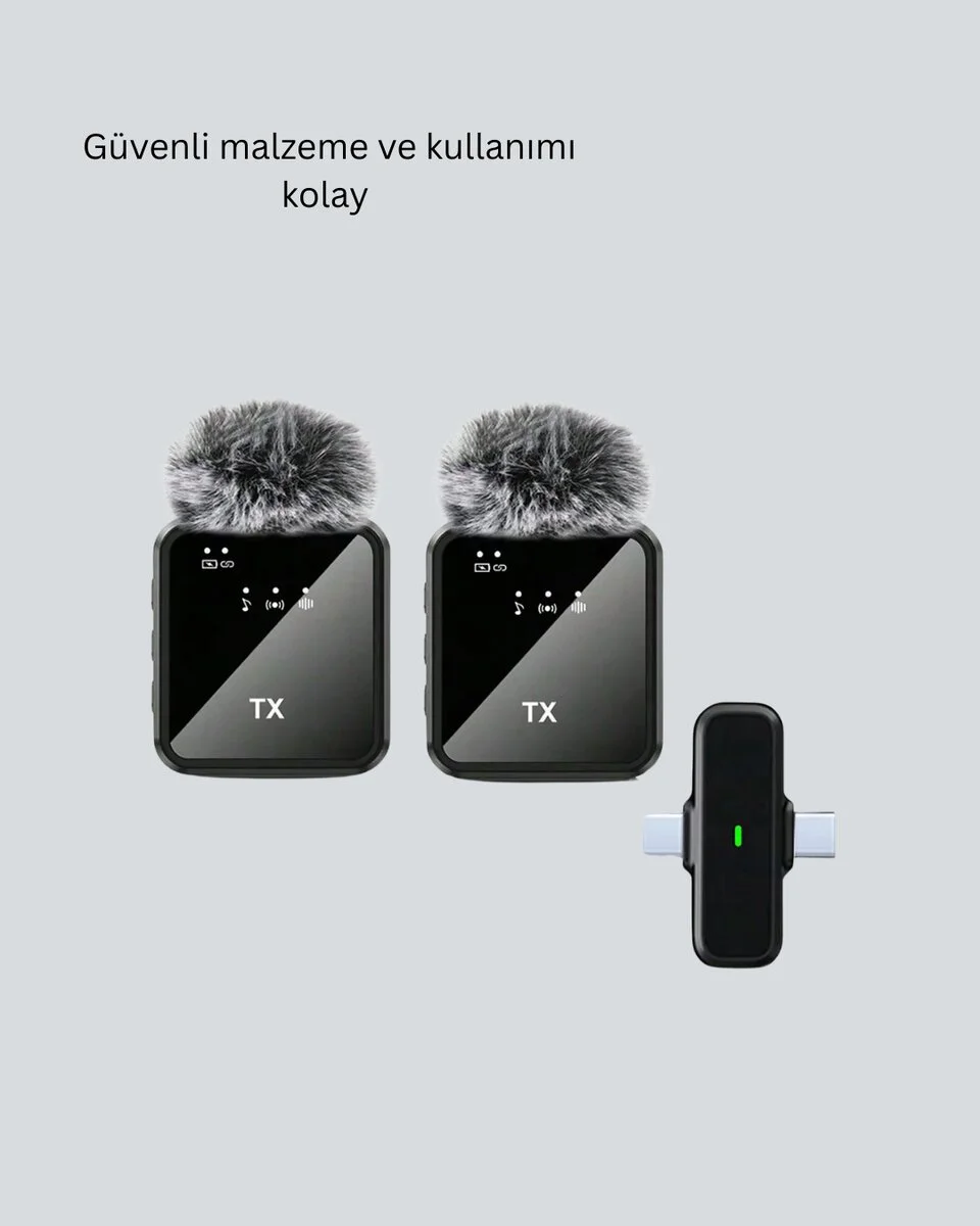 2'li Kablosuz Yaka Mikrofonu - Type-C ve Lightning Uyumlu Profesyonel İkili Ses Seti