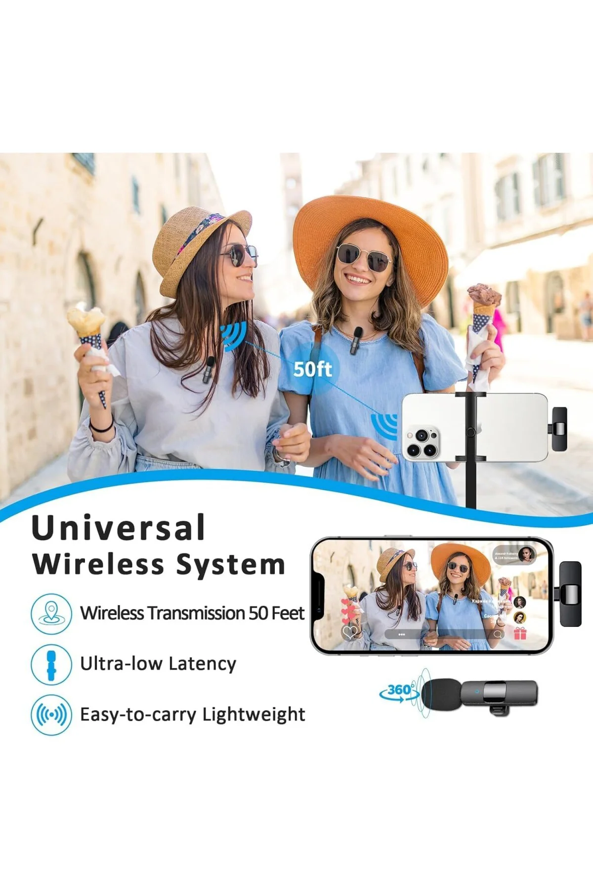 2’li Kablosuz Yaka Mikrofonu iPhone Uyumlu | Tak Çalıştır | Light