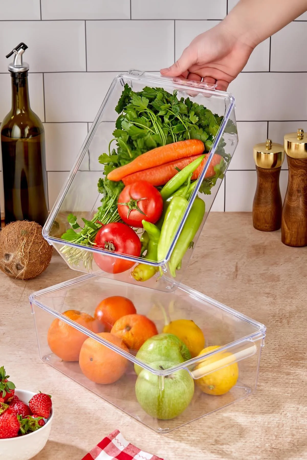 2'li Kapaklı Buzdolabı Organizeri - Şeffaf Akrilik Buzdolabı Düzenleyici 4.5 Lt