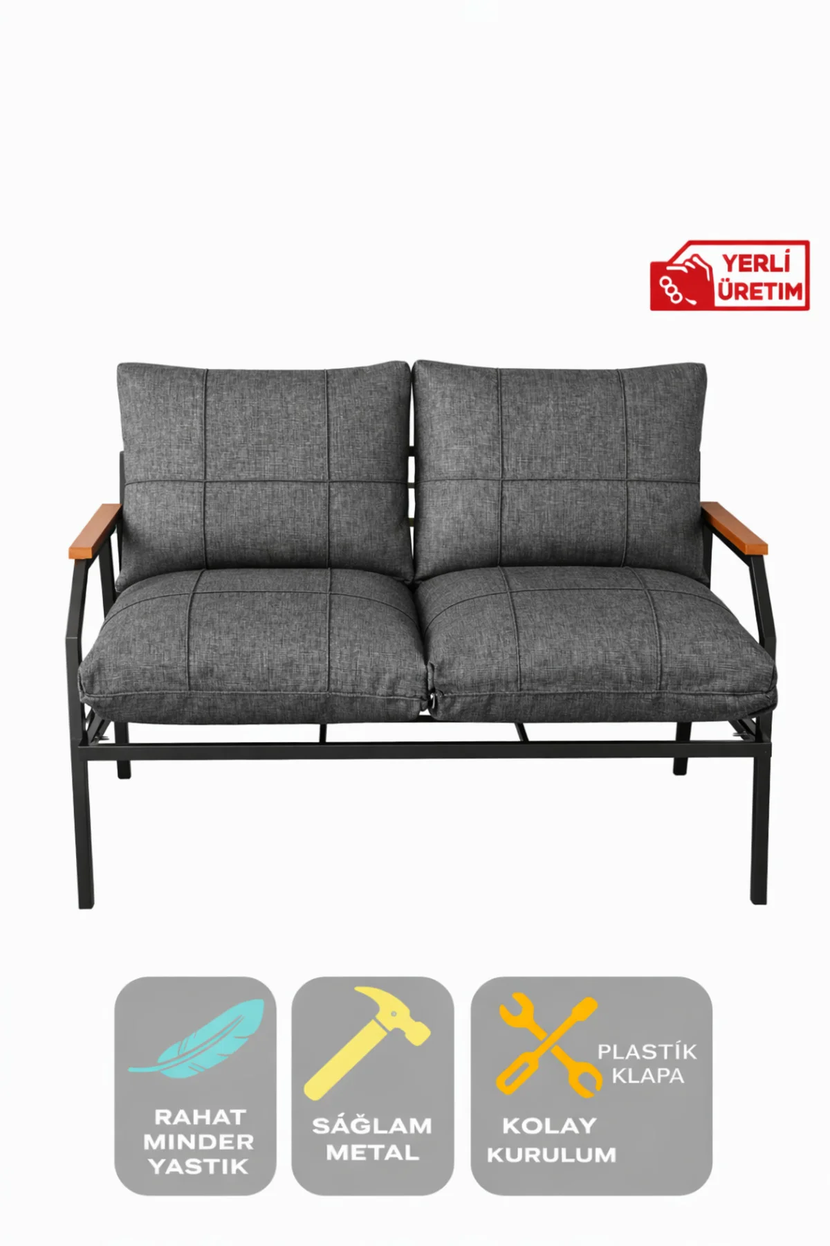 2'li Koltuk Bahçe Mobilyası Bahçe Takımı Metal Balkon Takımı Çay 