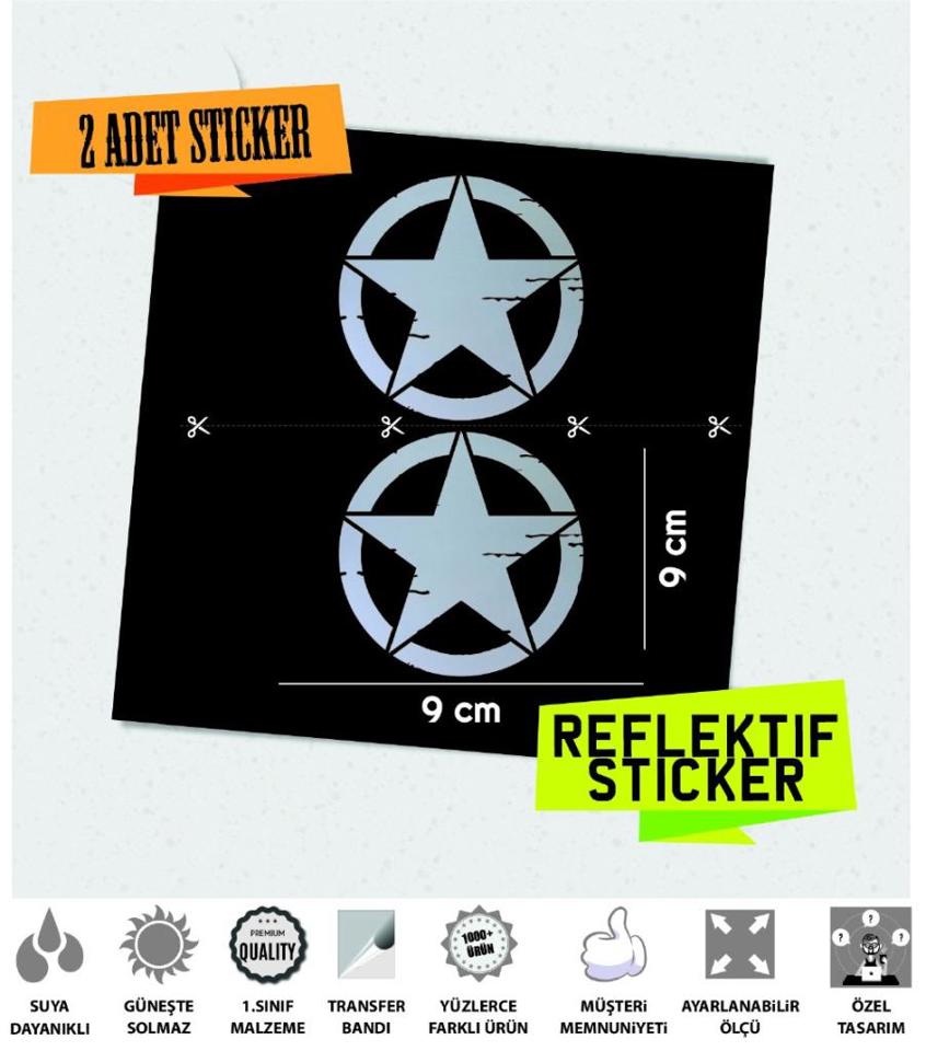2'li Küçük Boy Eskitilmiş Askeri Yıldız Seti Reflektif Sticker Çı