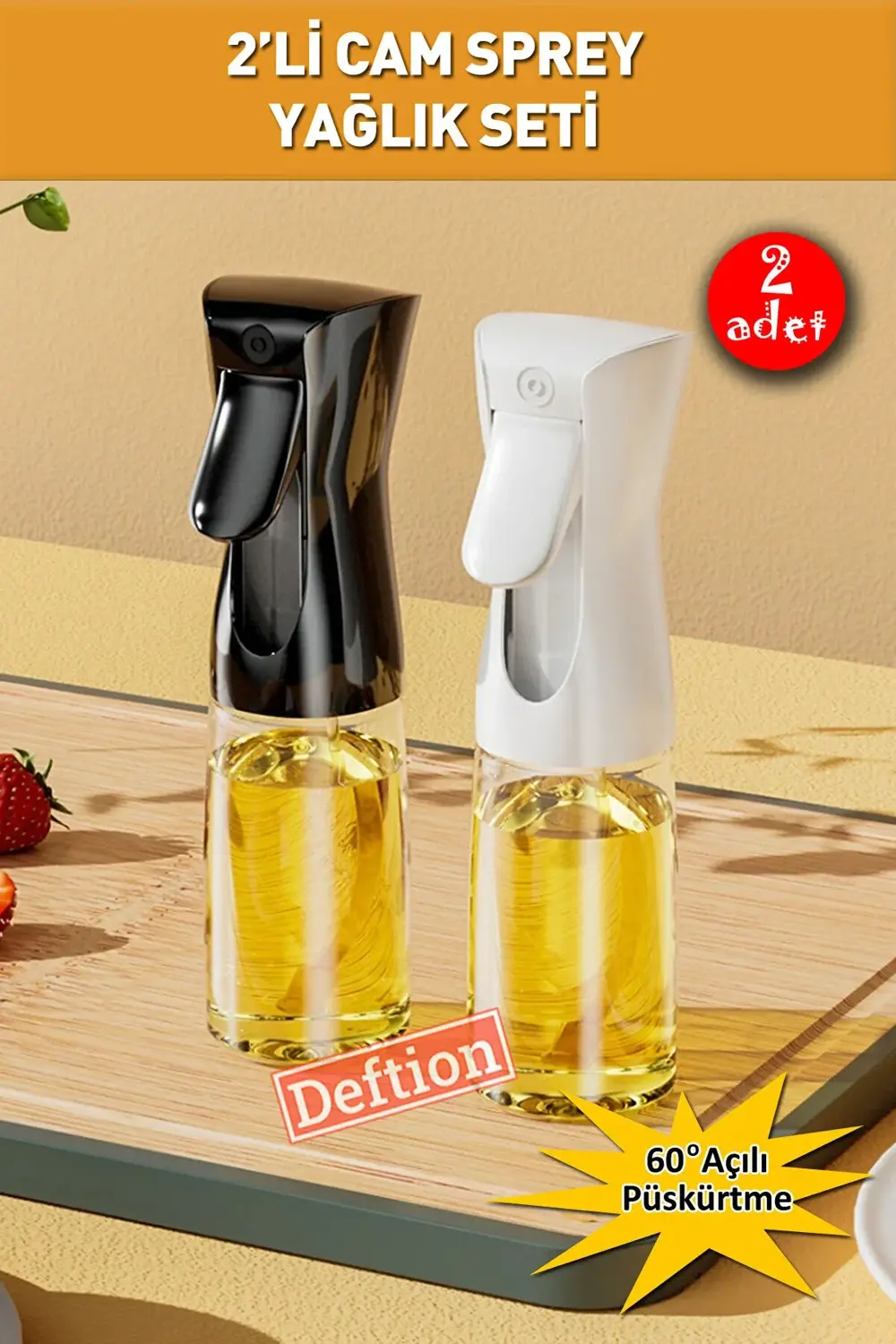 2'li Kusursuz Yağ Dağılımı Cam Sprey Şişe Yağdanlık Airfryer Püsk