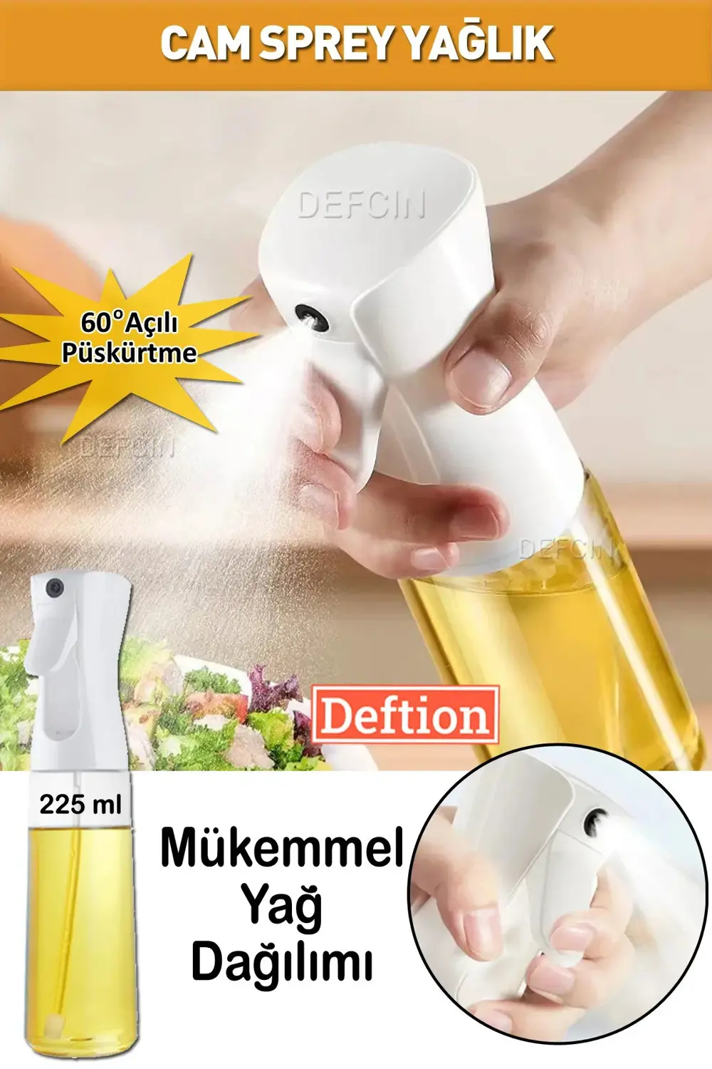 2'li Kusursuz Yağ Dağılımı Cam Sprey Şişe Yağdanlık Airfryer Püsk