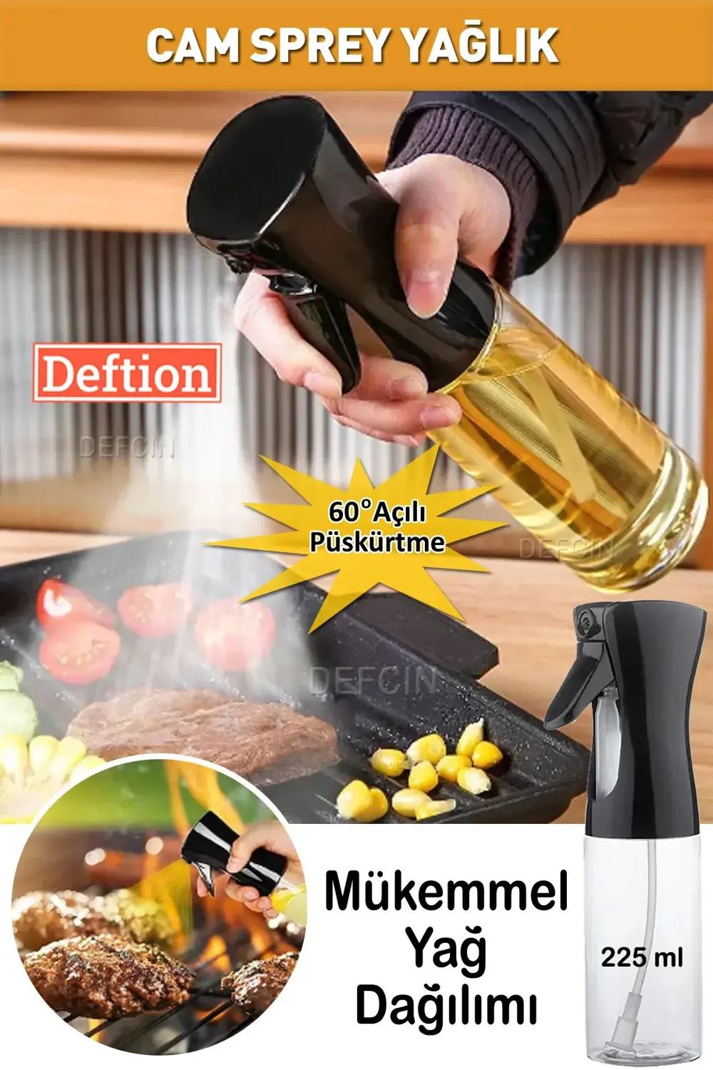 2'li Kusursuz Yağ Dağılımı Cam Sprey Şişe Yağdanlık Airfryer Püsk