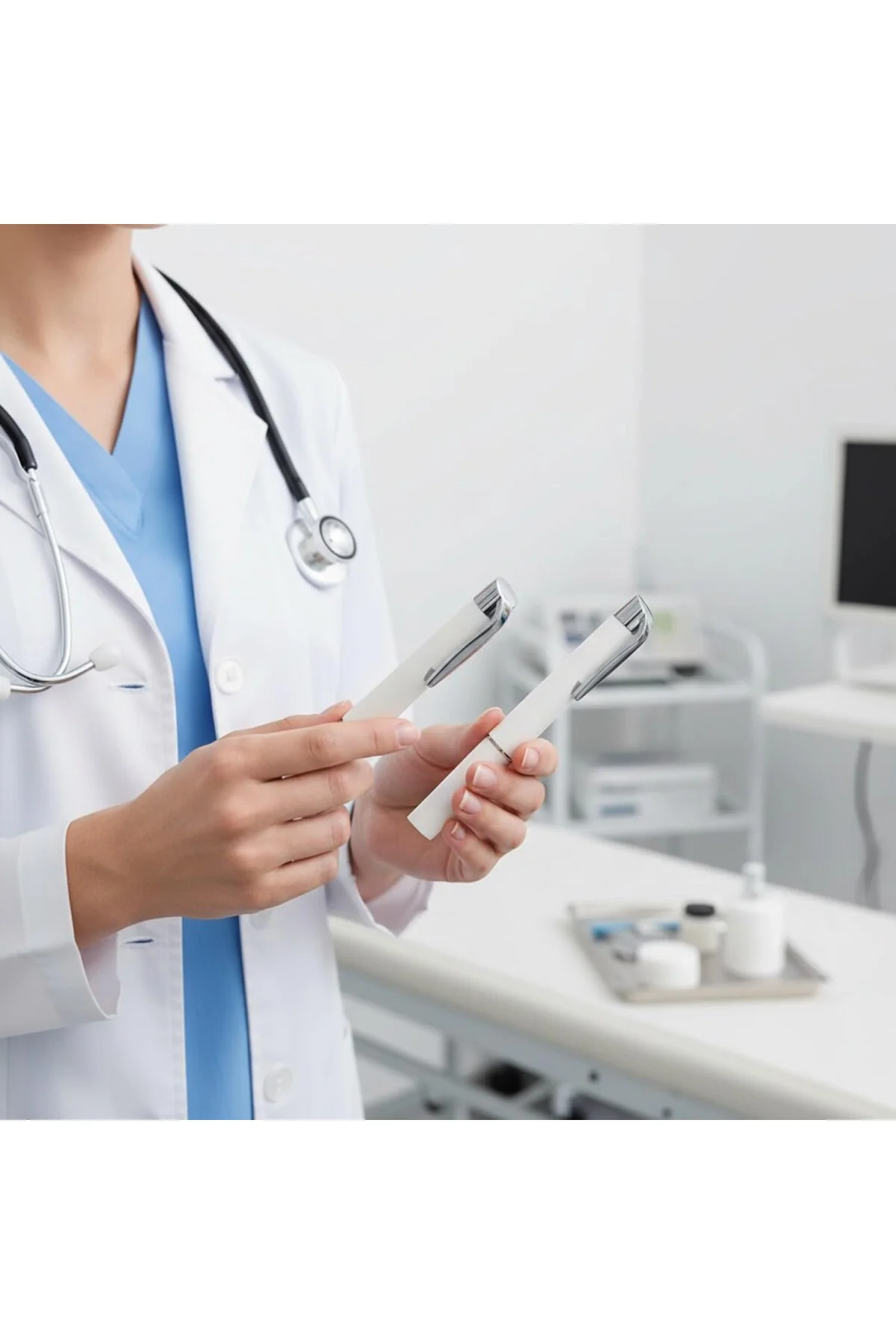 2'li LED Doktor Muayene Işığı Seti - Beyaz Gövdeli Profesyonel Tı