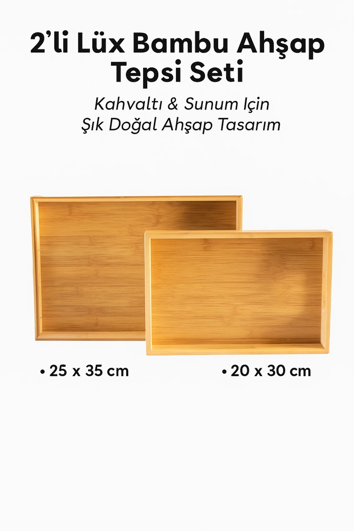 2’li Lüx Bambu Ahşap Tepsi Seti – Kahvaltı & Sunum Tepsisi | Şık 