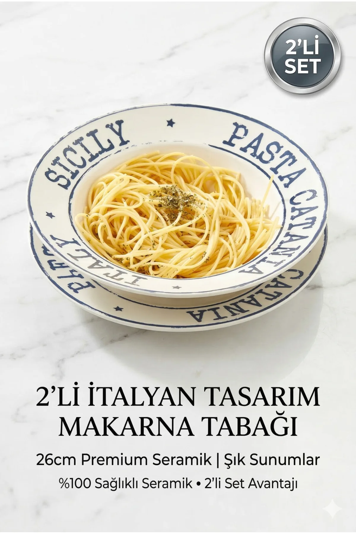 2’Li Makarna,salata Tabağı 26 Cm,çukur Tabak,makarna Sunum Tabağı,Hediyelik Tabak