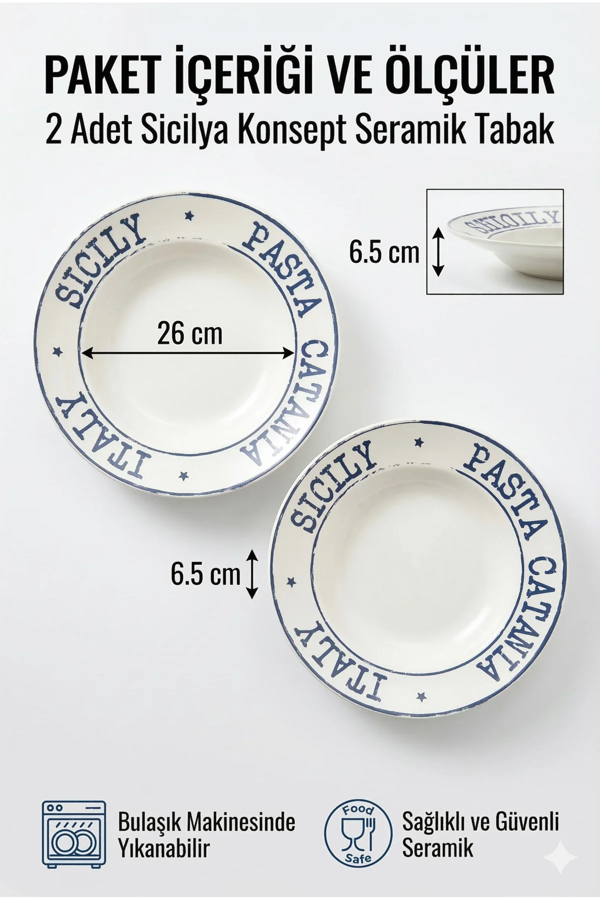 2’Li Makarna,salata Tabağı 26 Cm,çukur Tabak,makarna Sunum Tabağı,Hediyelik Tabak