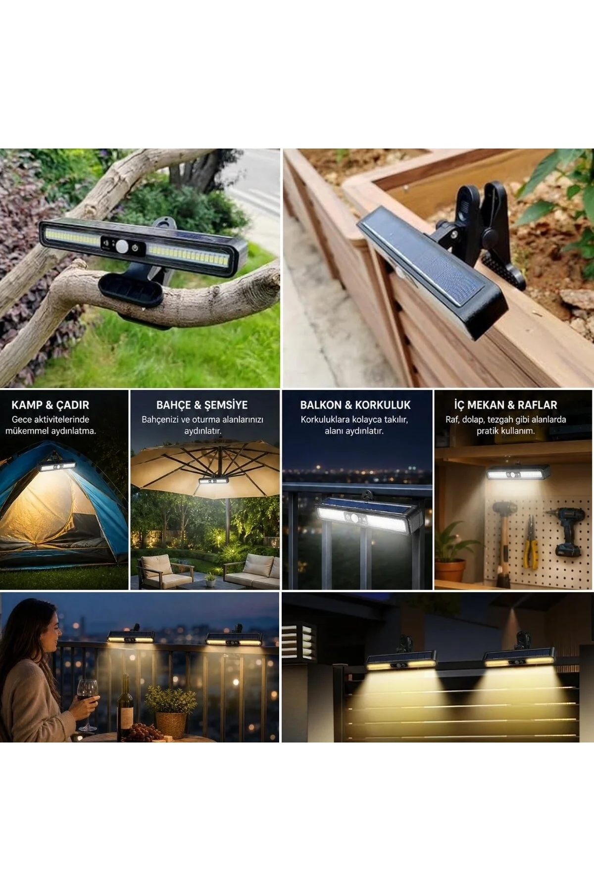 2'li Mandallı LED Solar Lamba - 36 LED - Hareket Sensörlü - 3 Modlu - Görsel 3